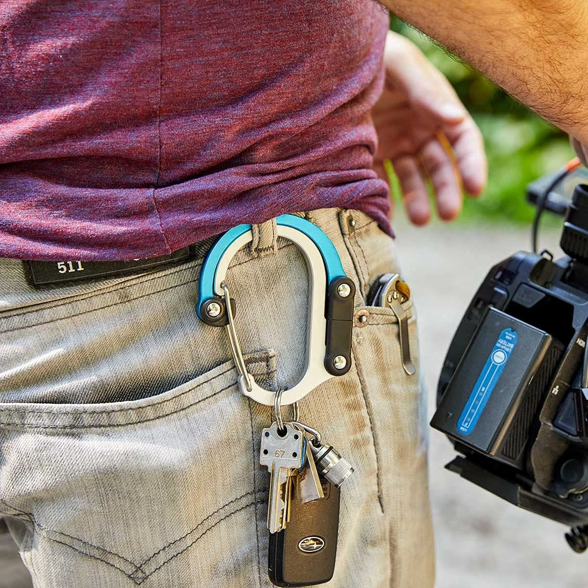 HEROCLIP Carabiner Clip with Swivel Hook (Medium) - Red/Blue (2-Pack)