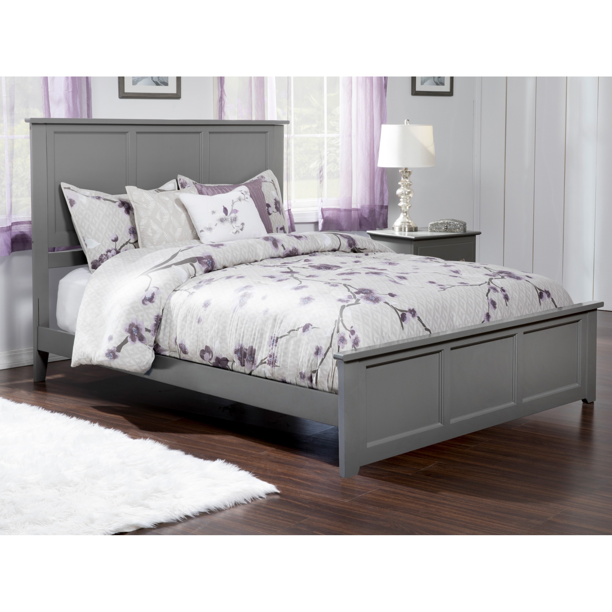 Madison Queen Low Profile Platform Bed with Matching Footboard in Grey