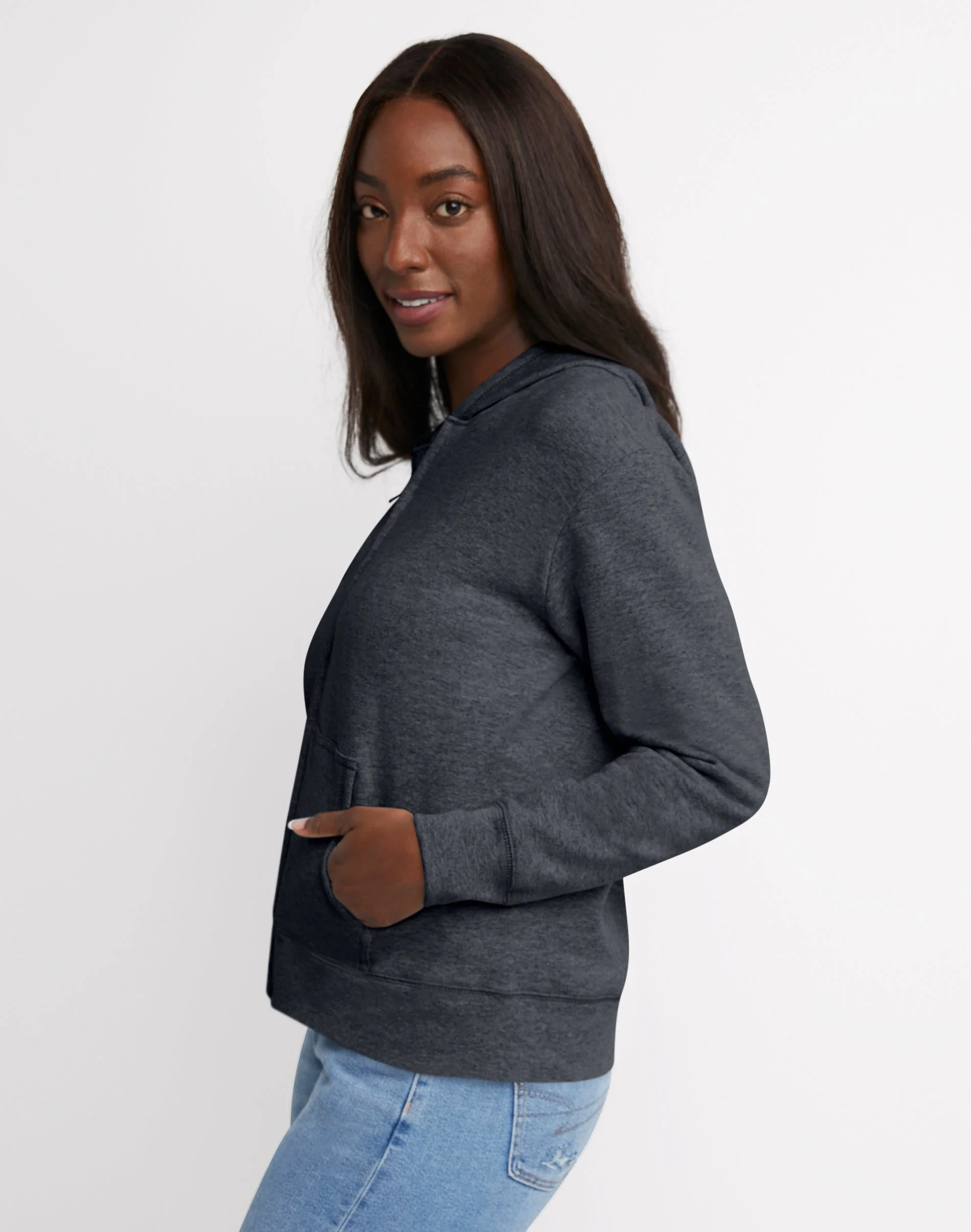 Hanes EcoSmart Women’s Fleece Zip Hoodie Slate Heather L