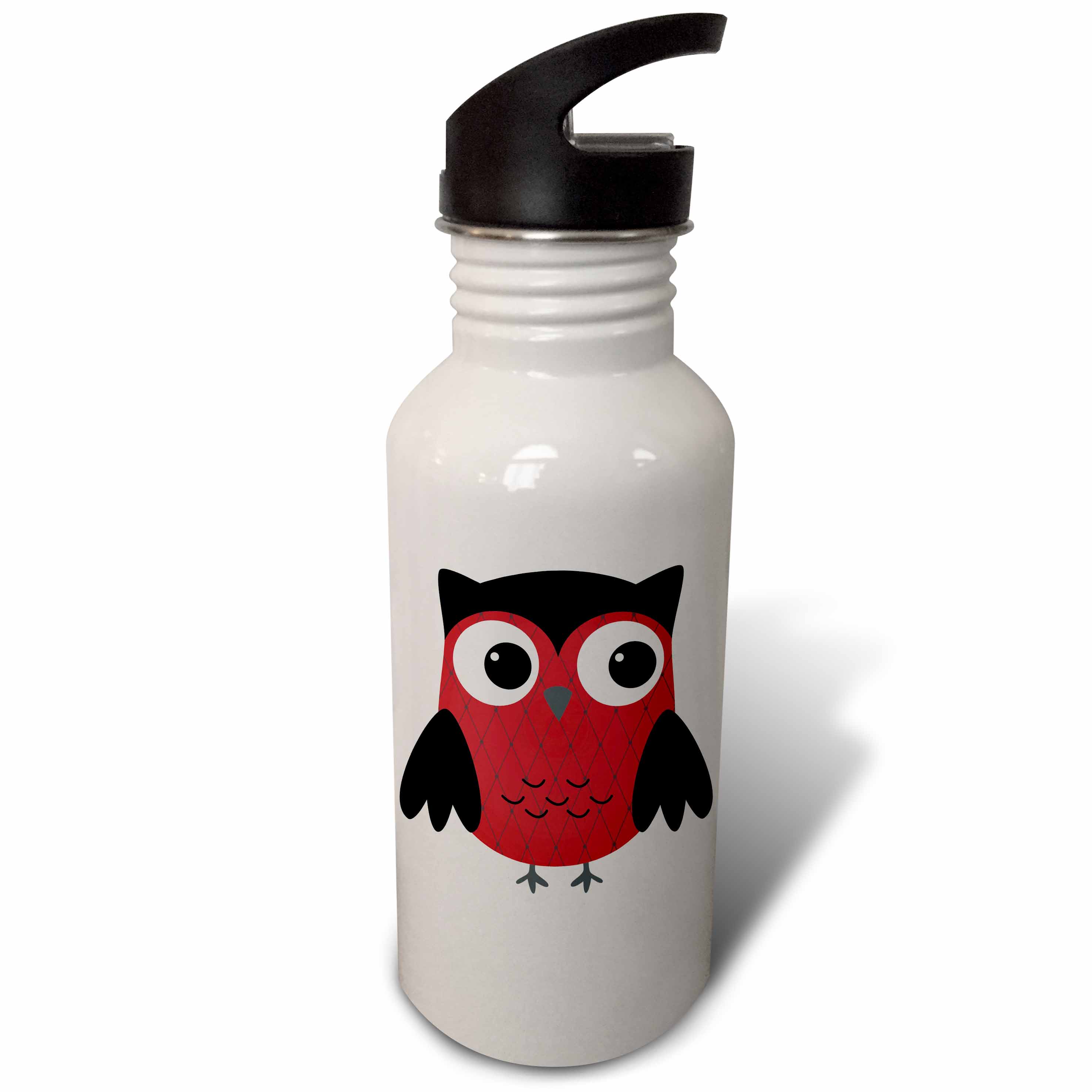 Cute Ruby Red Diamond Patterned Owl 21 oz Sports Water Bottle wb-61028-1