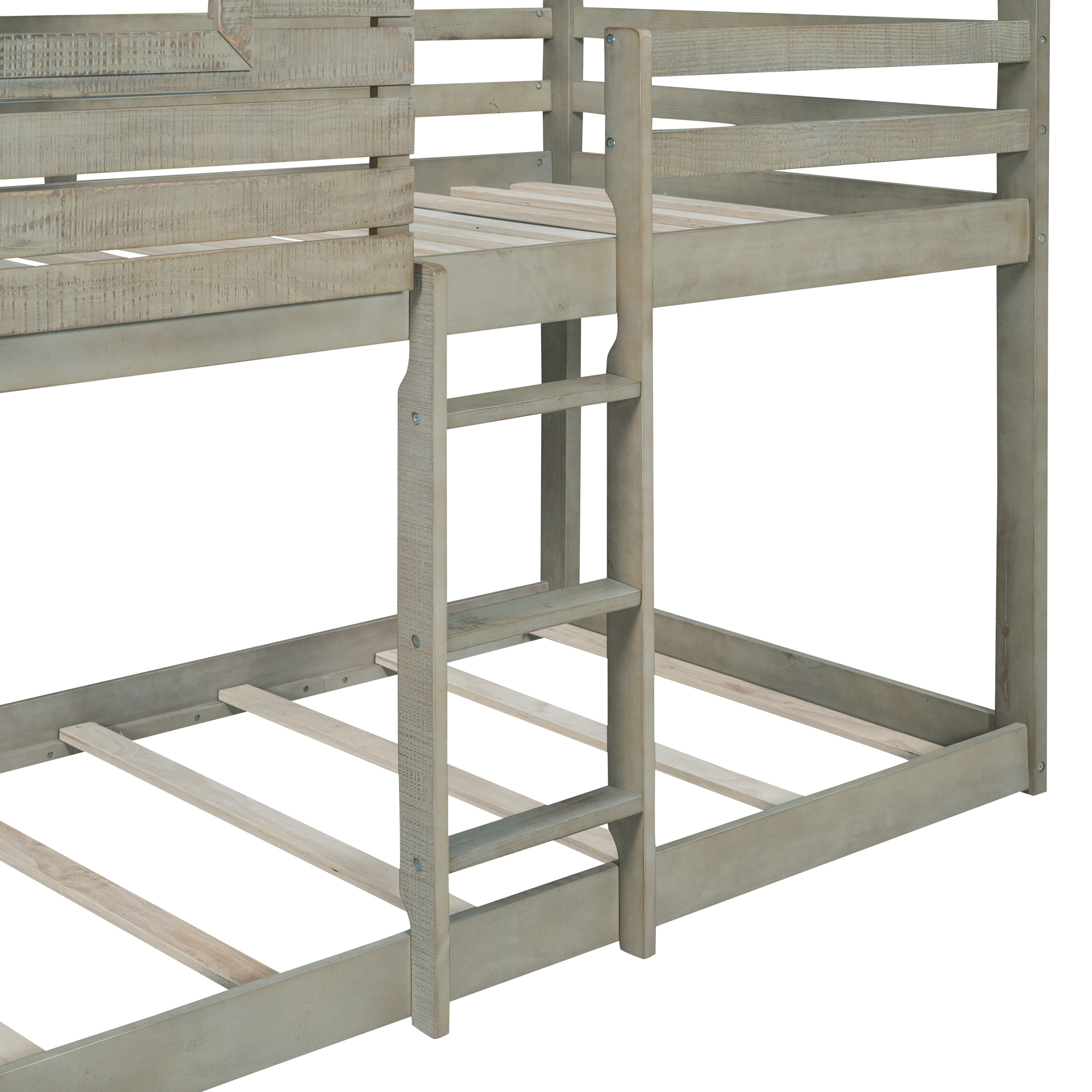 CoSoTower Twin Over Twin Bunk Bed Wood Loft Bed with Roof, Window, Guardrail, Ladder (Antique Gray )