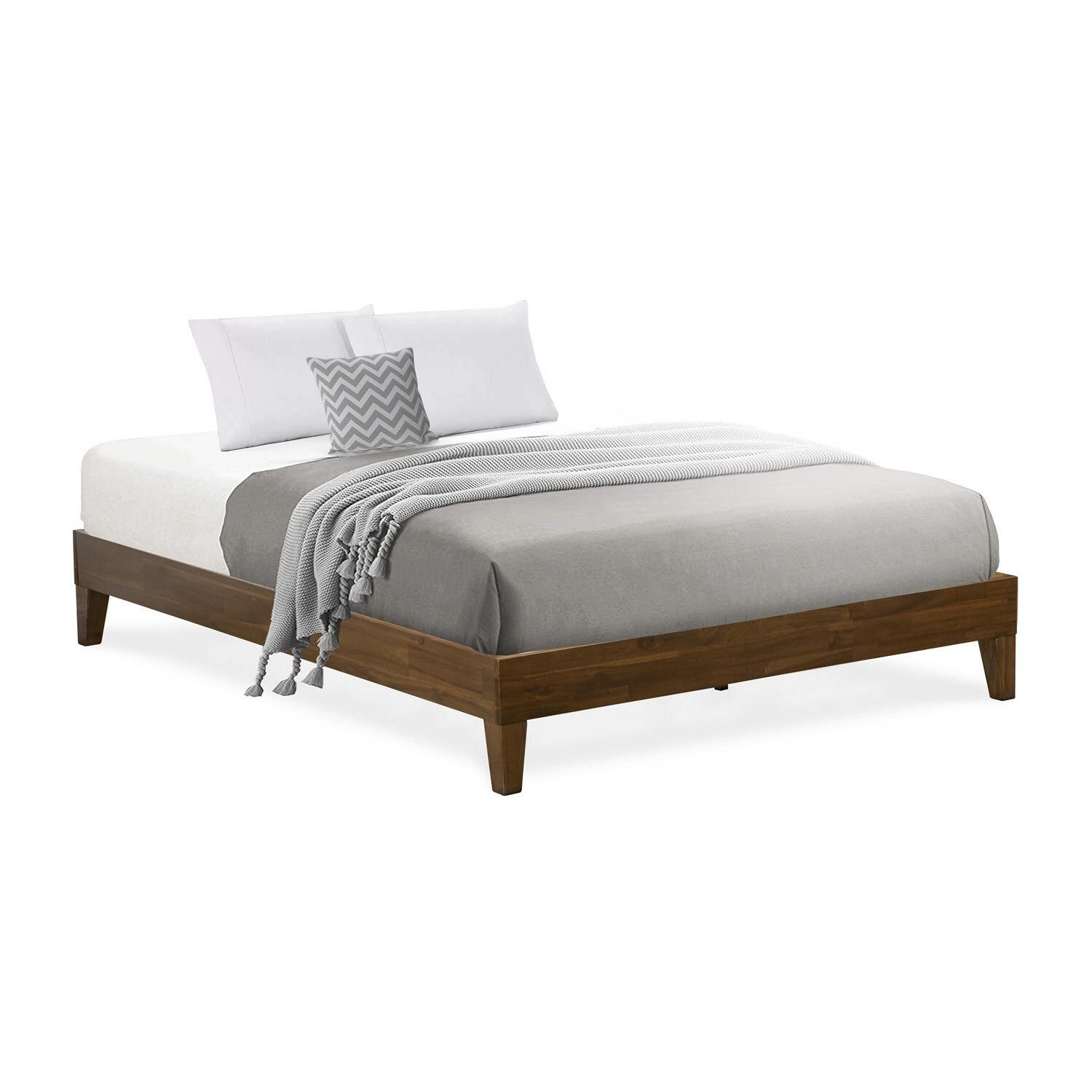 East West Furniture Navarro Traditional Engineered Wood Queen Bed in Walnut