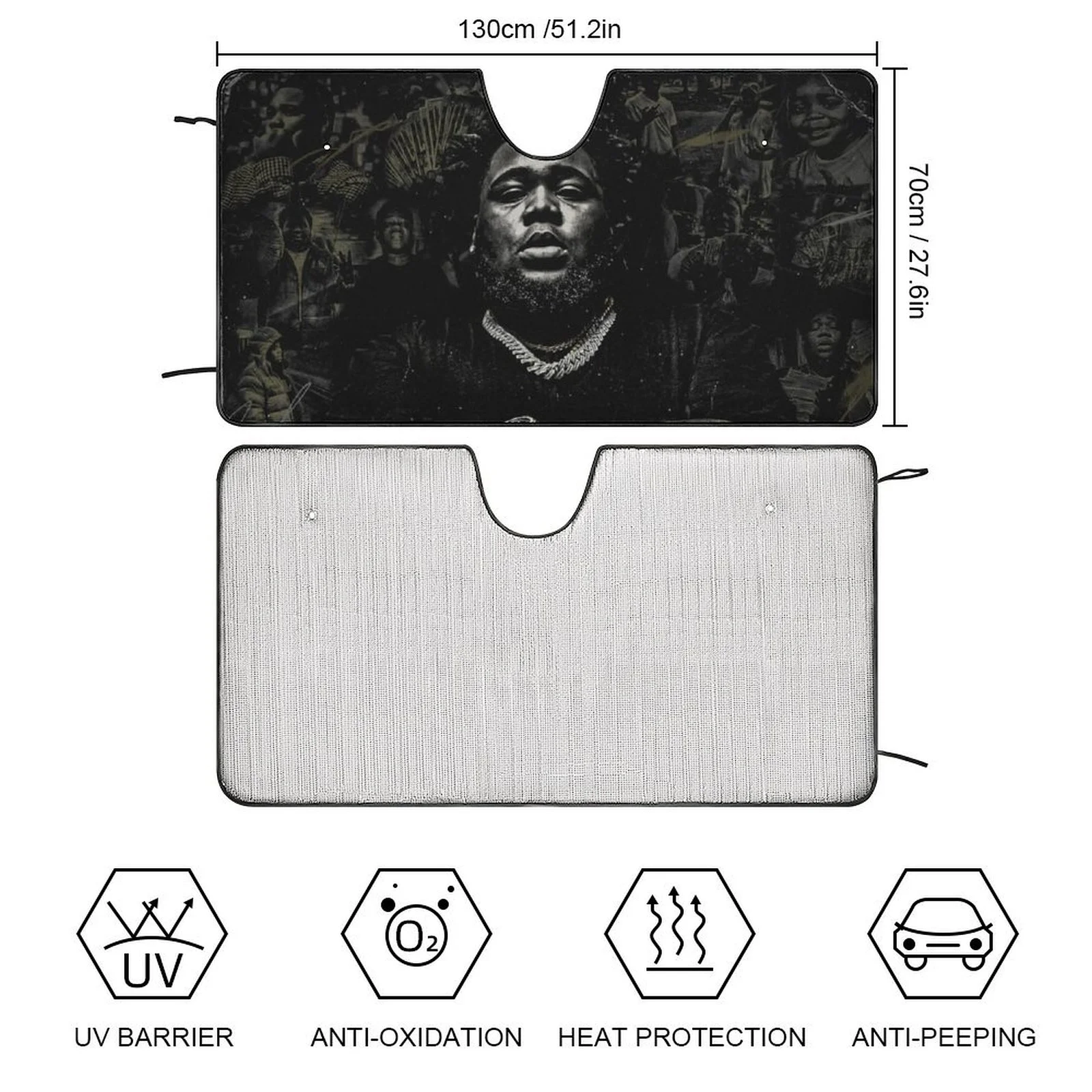 Rap Rod Wave Car Windshield Sunshade Accessories Umbrella Foldable Reflective Sun Visor Front Window Cover Protector