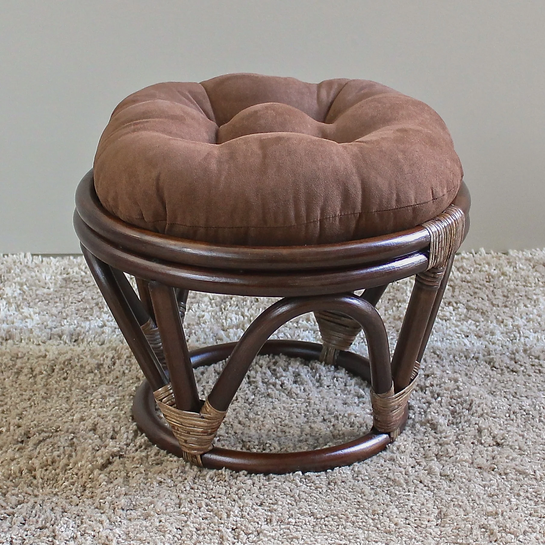 International Caravan  Bali Papasan Footstool with Microsuede Cushion
