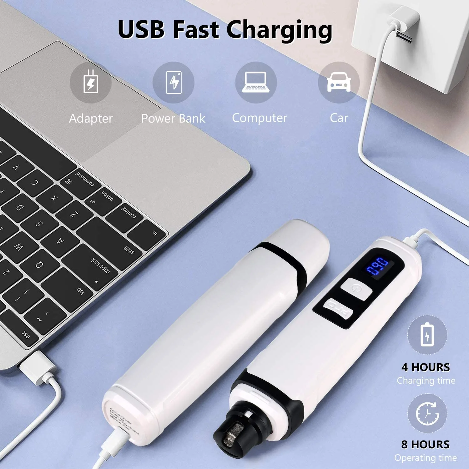 Cat Dog Nail Grinder - Professional 2-Speed Rechargeable Electric Pet Nail Trimmer Quiet Painless Paws Grooming & Smoothing