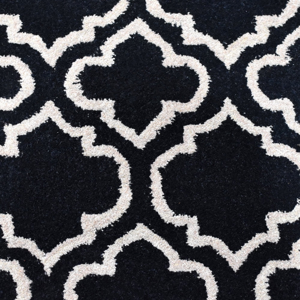 Rugsotic Carpets Hand Tufted, Geometric Wool Runner Area Rug, Black,White, 2'6