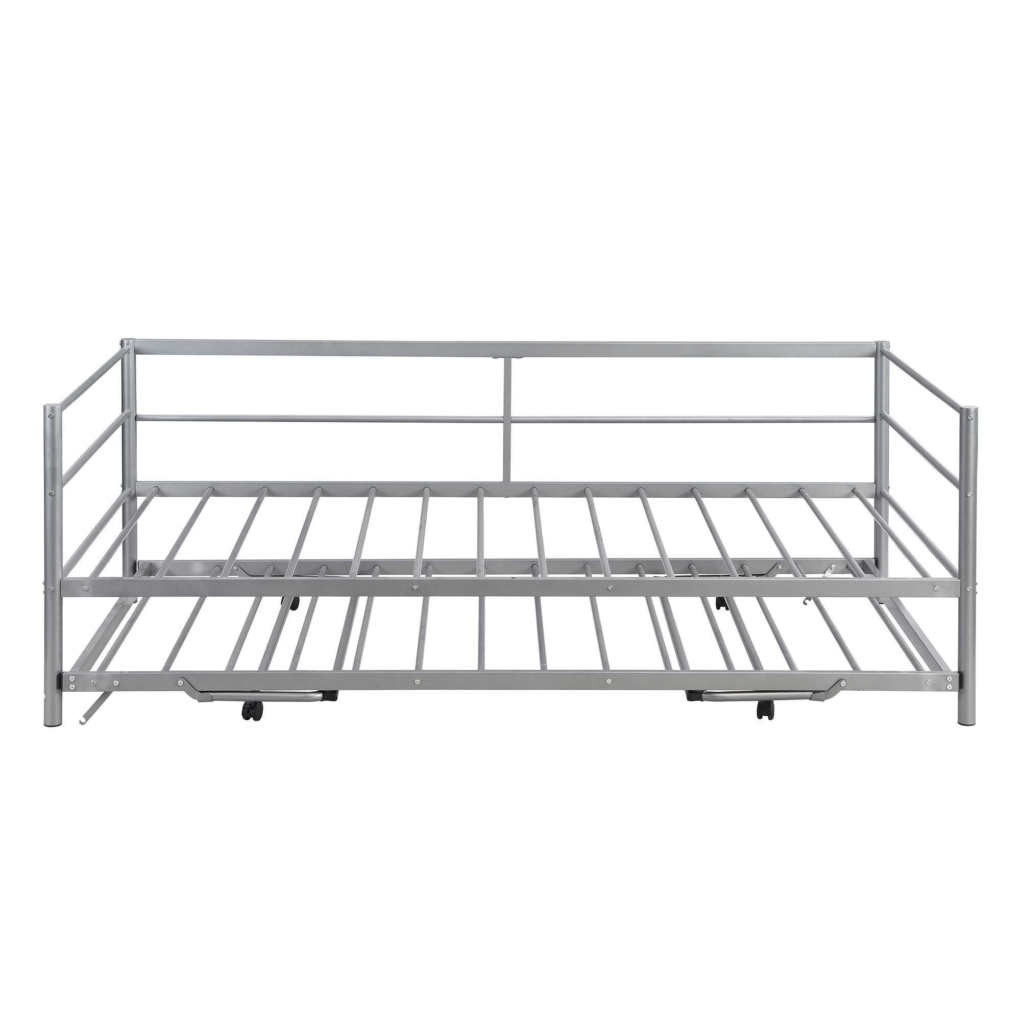Metal Daybed with Adjustable Trundle, Pop Up Trundle Silver