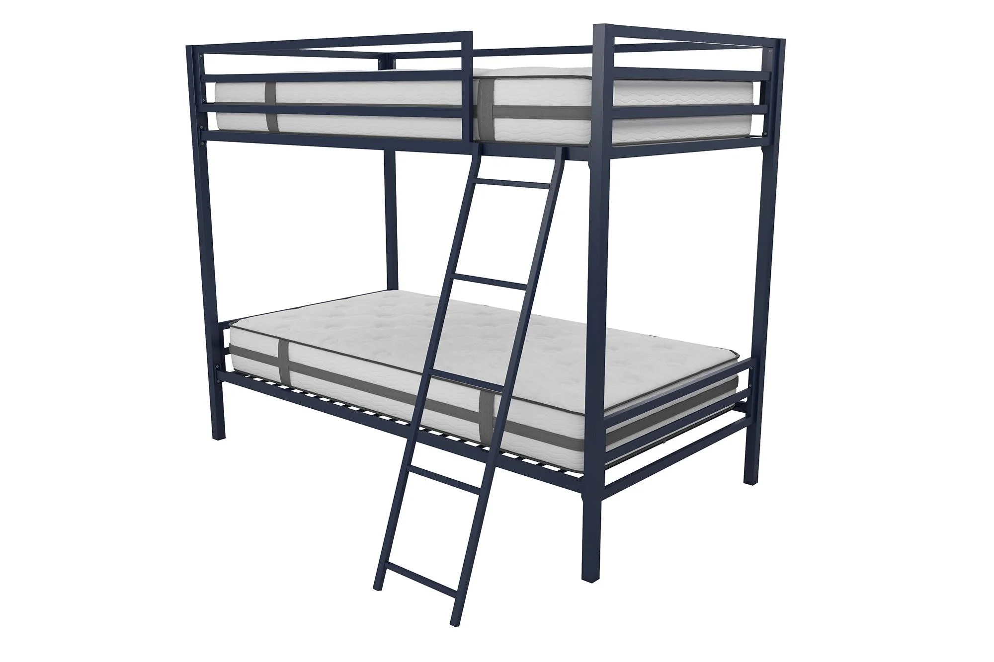 Novogratz Maxwell Twin-Over-Twin Metal Bunk Bed with Ladder and Guardrails, Easy Assembly, Navy Blue