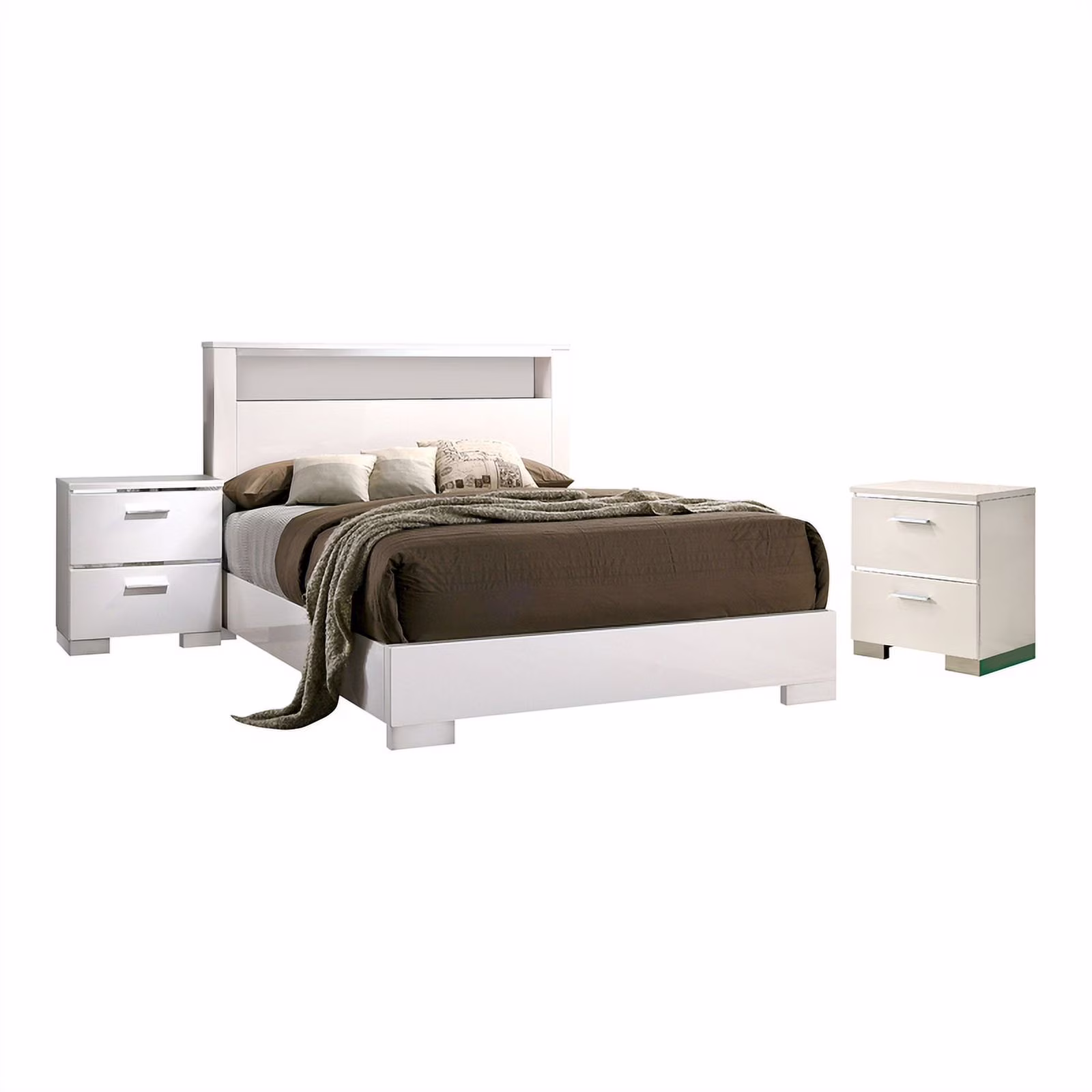 FOA Quaker Modern 3-Piece White Wood Bedroom Set - King + 2 Nightstands