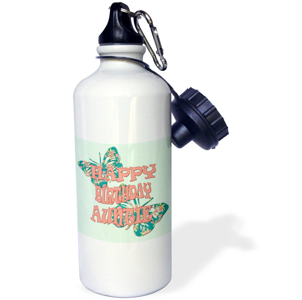 3dRose Happy Birthday Auntie. Butterflies. - Straw Water Bottle, 21-ounce
