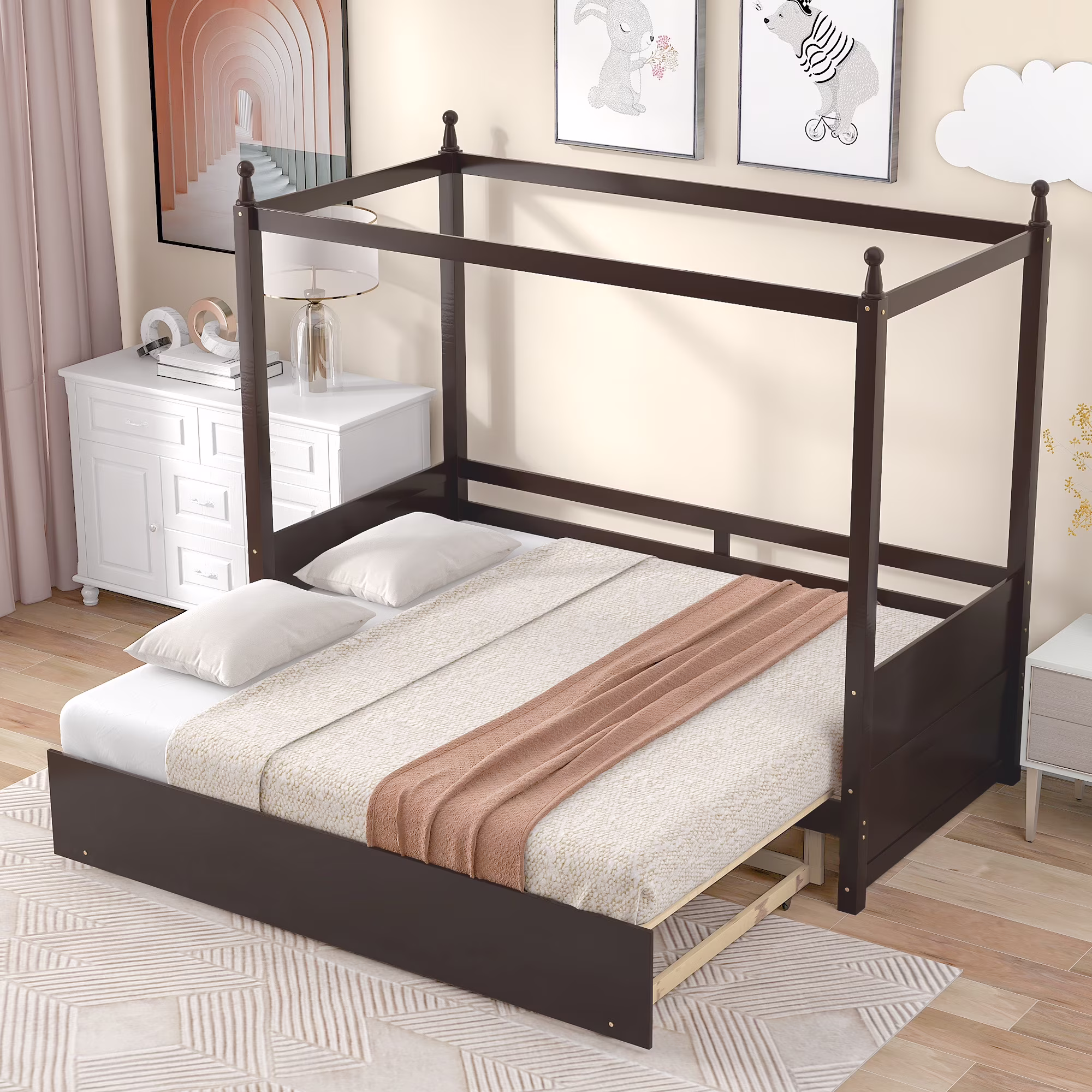Twin Size Canopy Daybed or Pull-out Platform Bed, Espresso