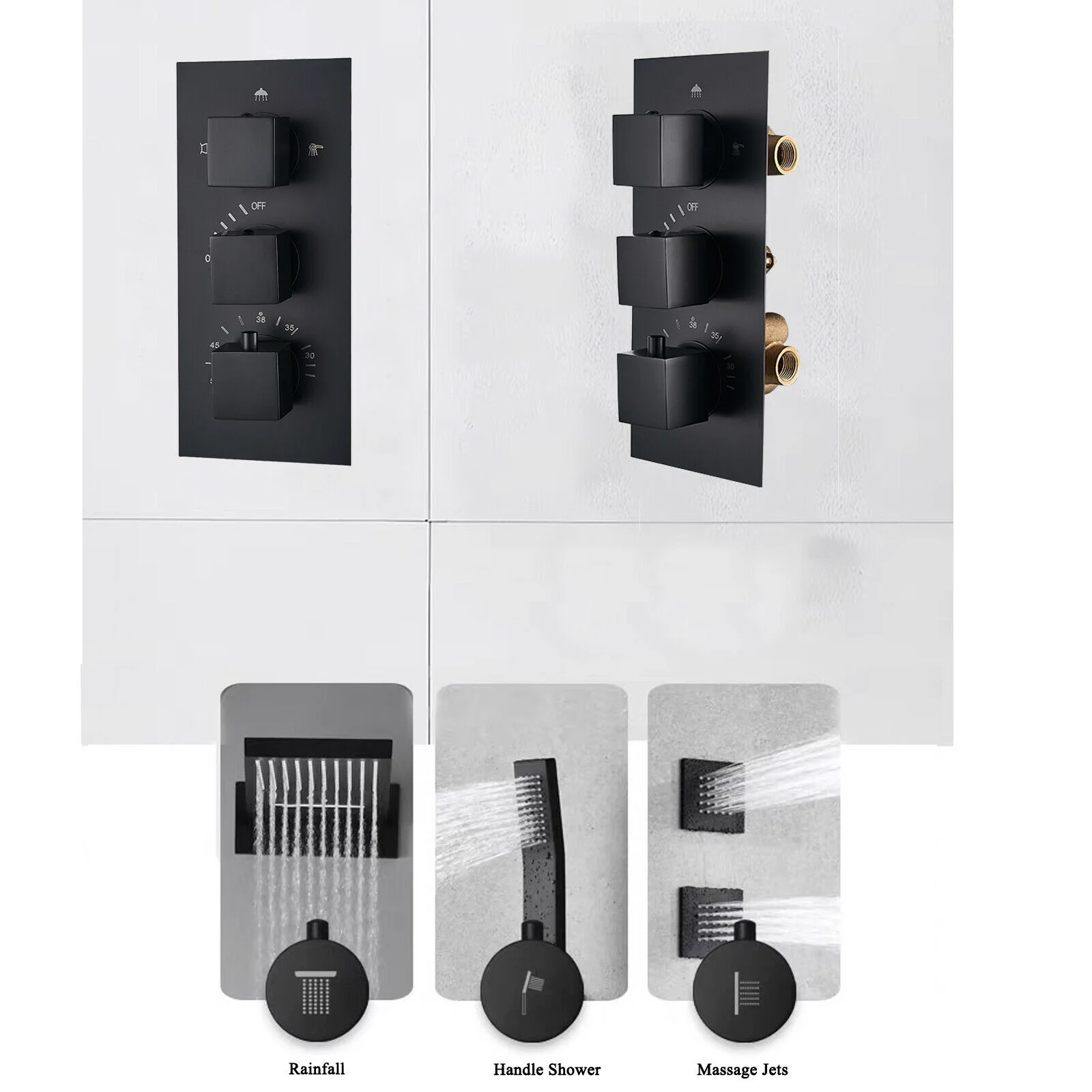 Zovajonia Shower System Matte Black 16 Inches LED Shower Faucet Set,   Rain Shower Head with Handheld Spray laundry jet system Bathroom Wall Mount Shower Fixtures