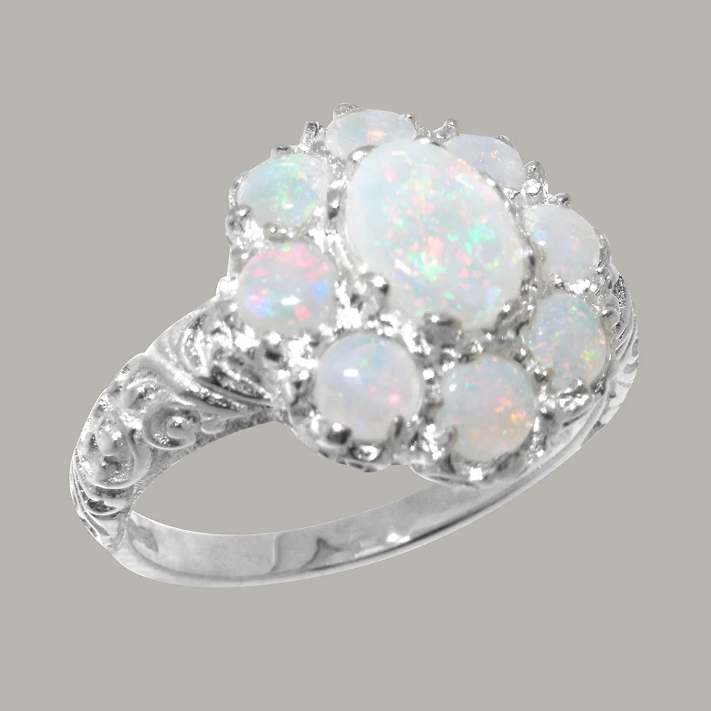 LBG British Made 18k White Gold Natural Opal Womens Statement Ring - 33 size options - Size 10
