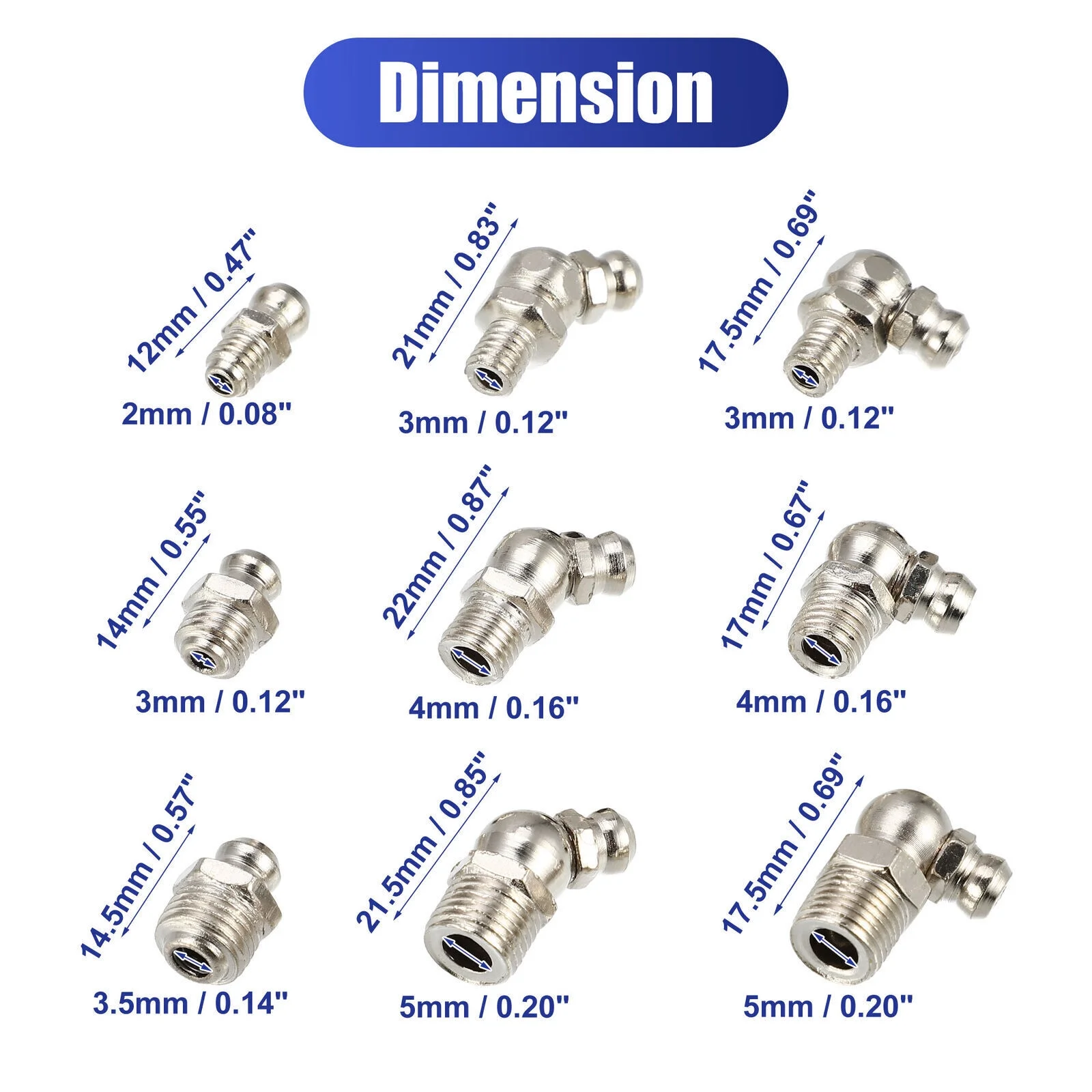 80PCS (M6/M8/M10) Metric Hydraulic Grease Fitting Assortment Set LNL142 Fittings