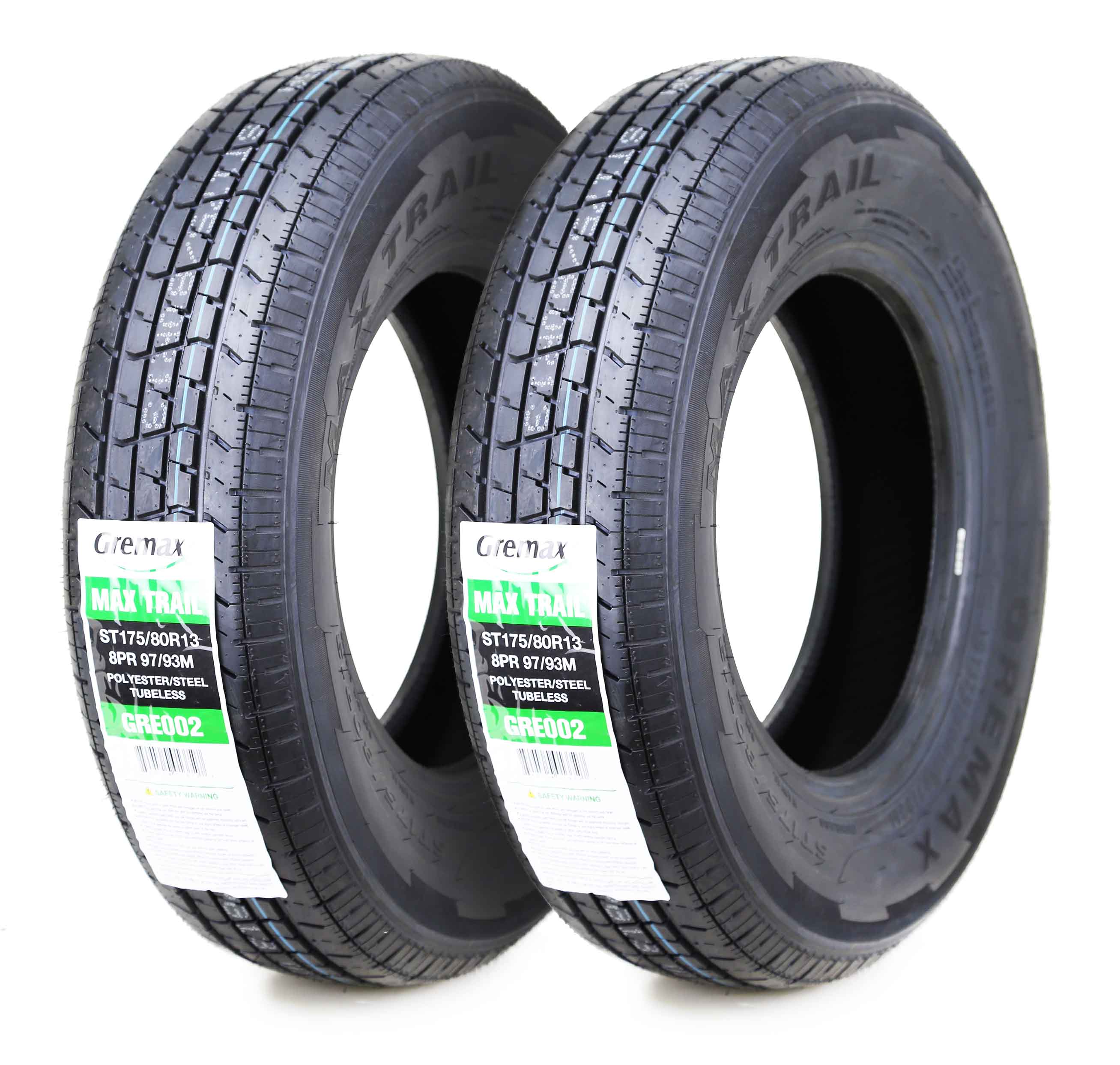 GREMAX Premium Radial Trailer Tires ST175/80R13 8PR Load Range D, Set 2