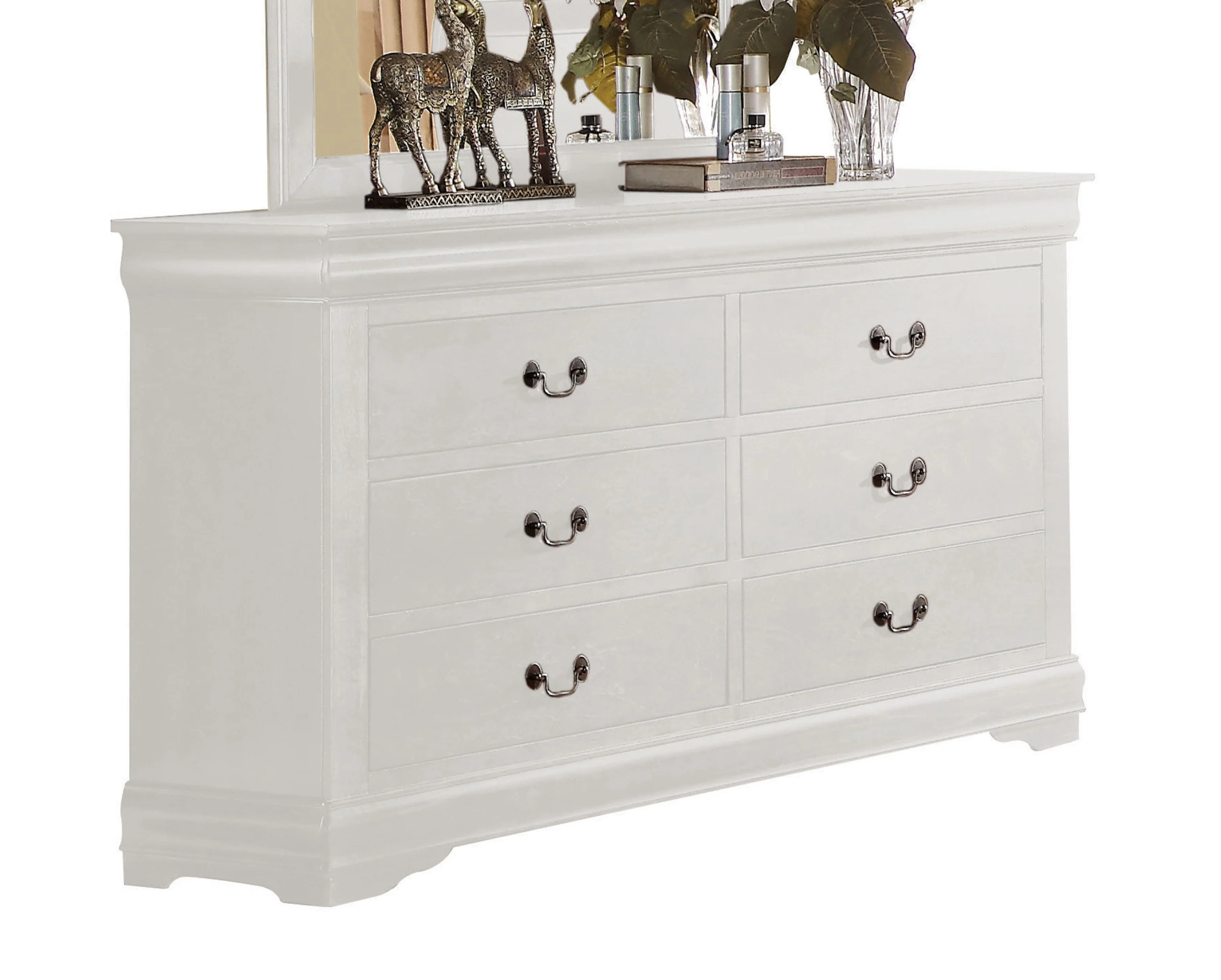 HomeRoots 485999 57 in. Solid Wood Six Drawer Double Dresser, White