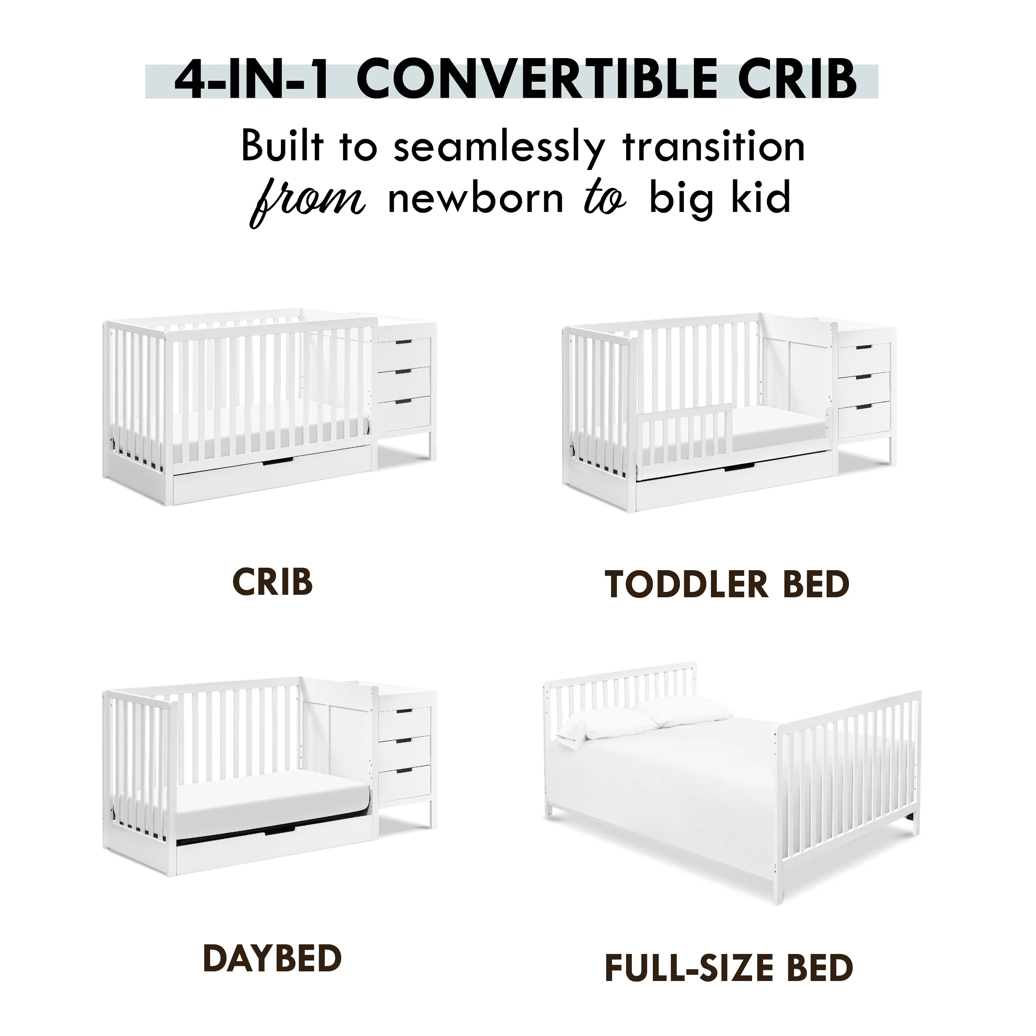 Carter's by DaVinci Colby 4-in-1 Convertible Crib & Changer Combo in White