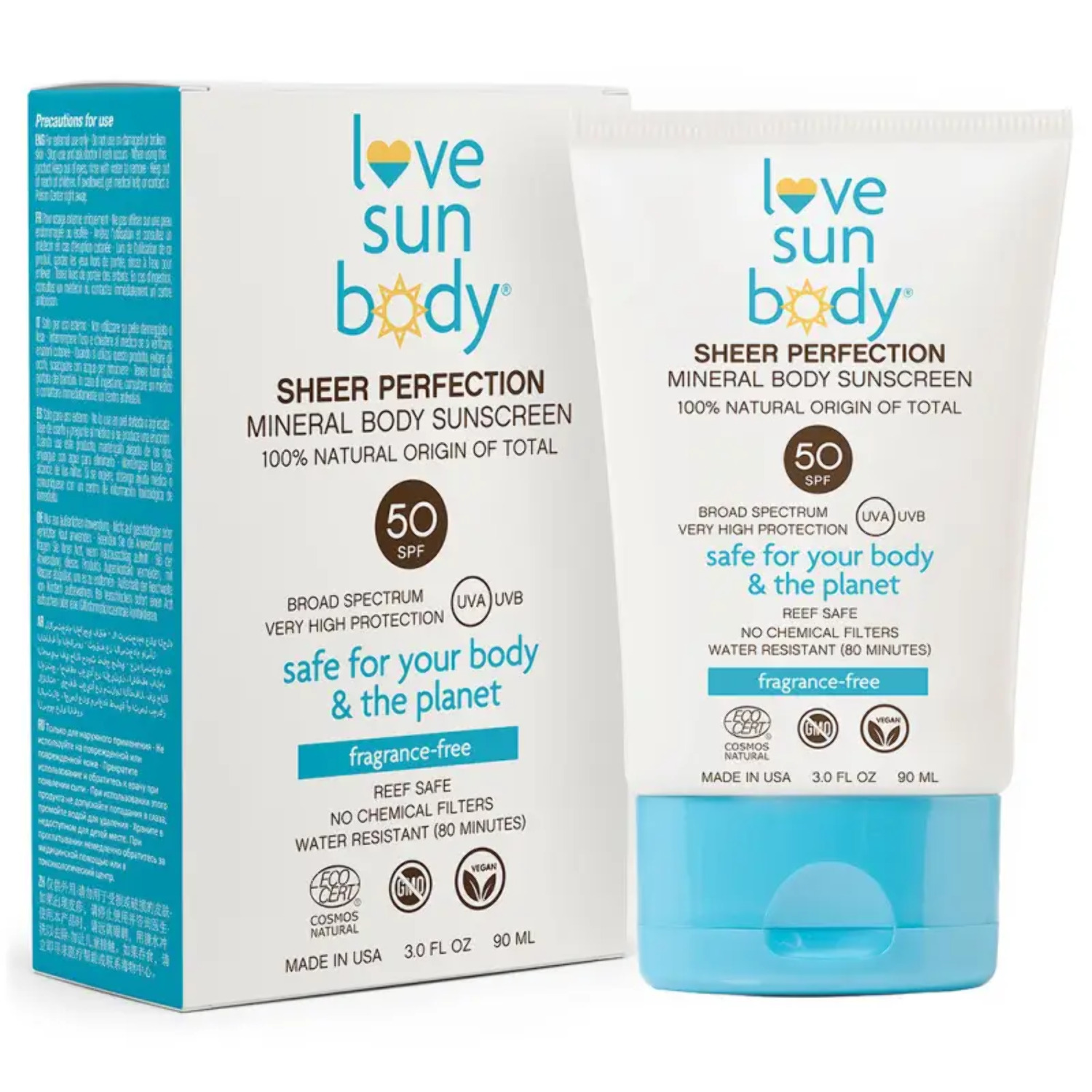 Love Sun Body Sheer Perfection Mineral Body Sunscreen SPF50 Fragrance-Free 90ml