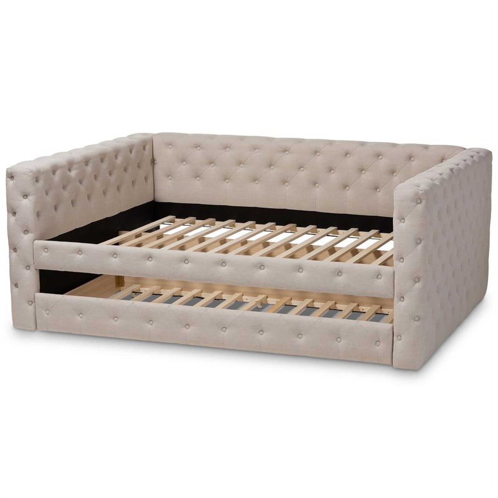 Bowery Hill Fabric Tufted Full Daybed w/ Trundle in Light Beige