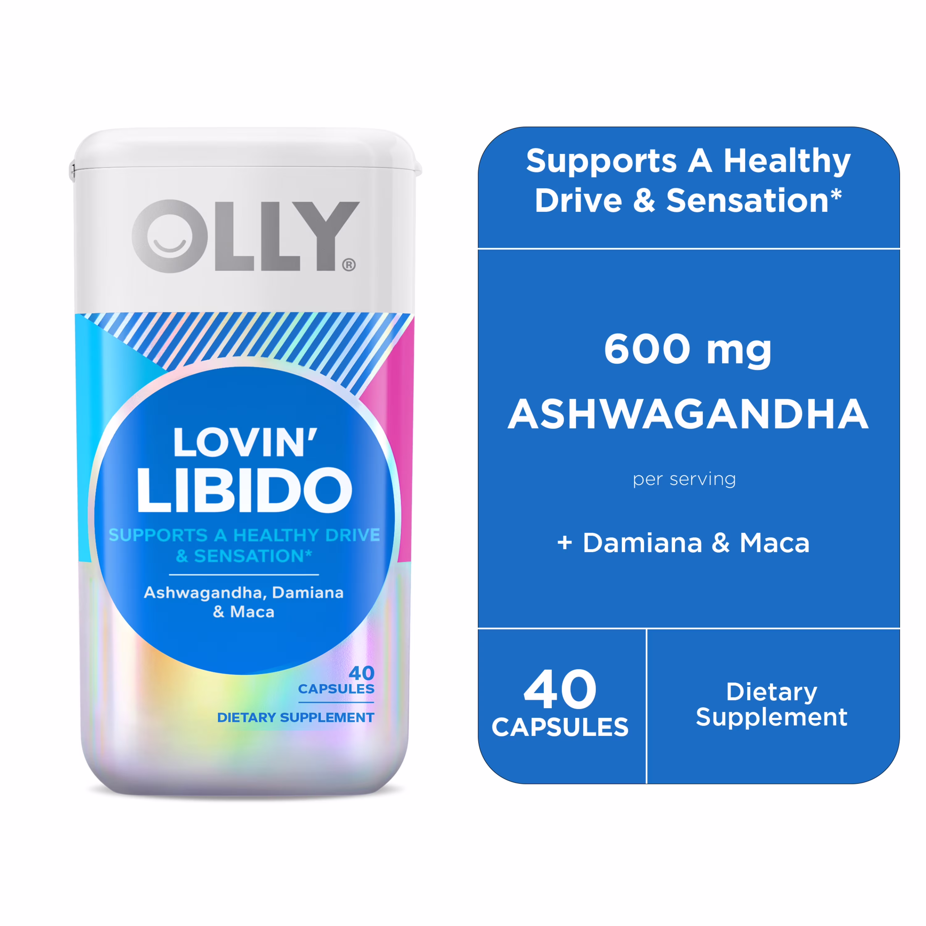 OLLY Lovin' Libido Capsule Supplement, Ashwaganda, Damiana, Maca, 40 Ct
