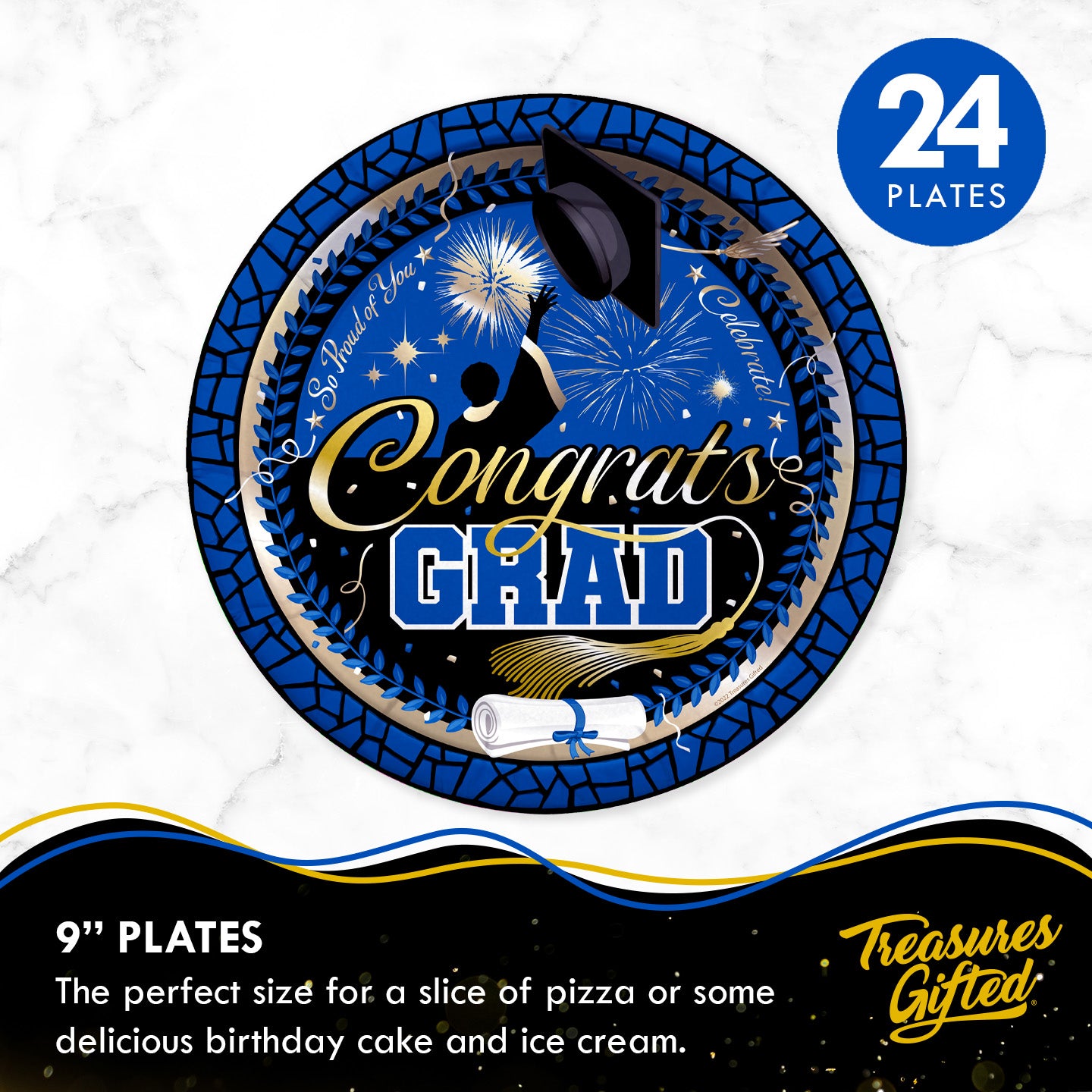 Blue Graduation Party Tableware Classic Set for 24 Guests