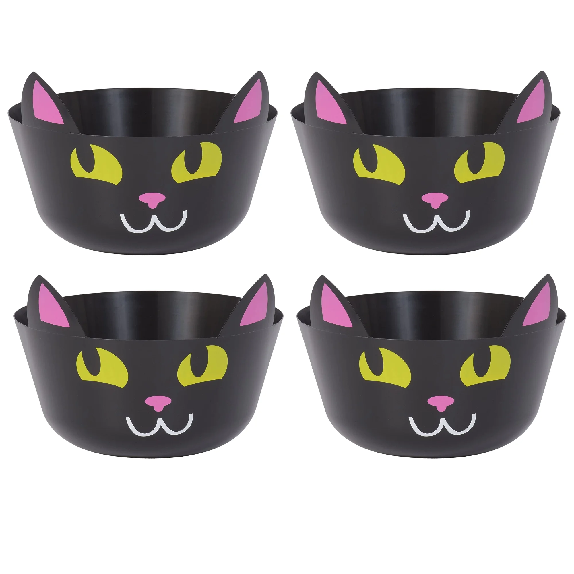 Black Cat Plastic Serving Bowl, Cute Funny Candy Bucket, Snacks Fruit Dessert Candy Holder Christmas Holiday Treats Serving Dish for Home Birthday Party Table Decor Set of 4 &CUSTOM Storage Carrier