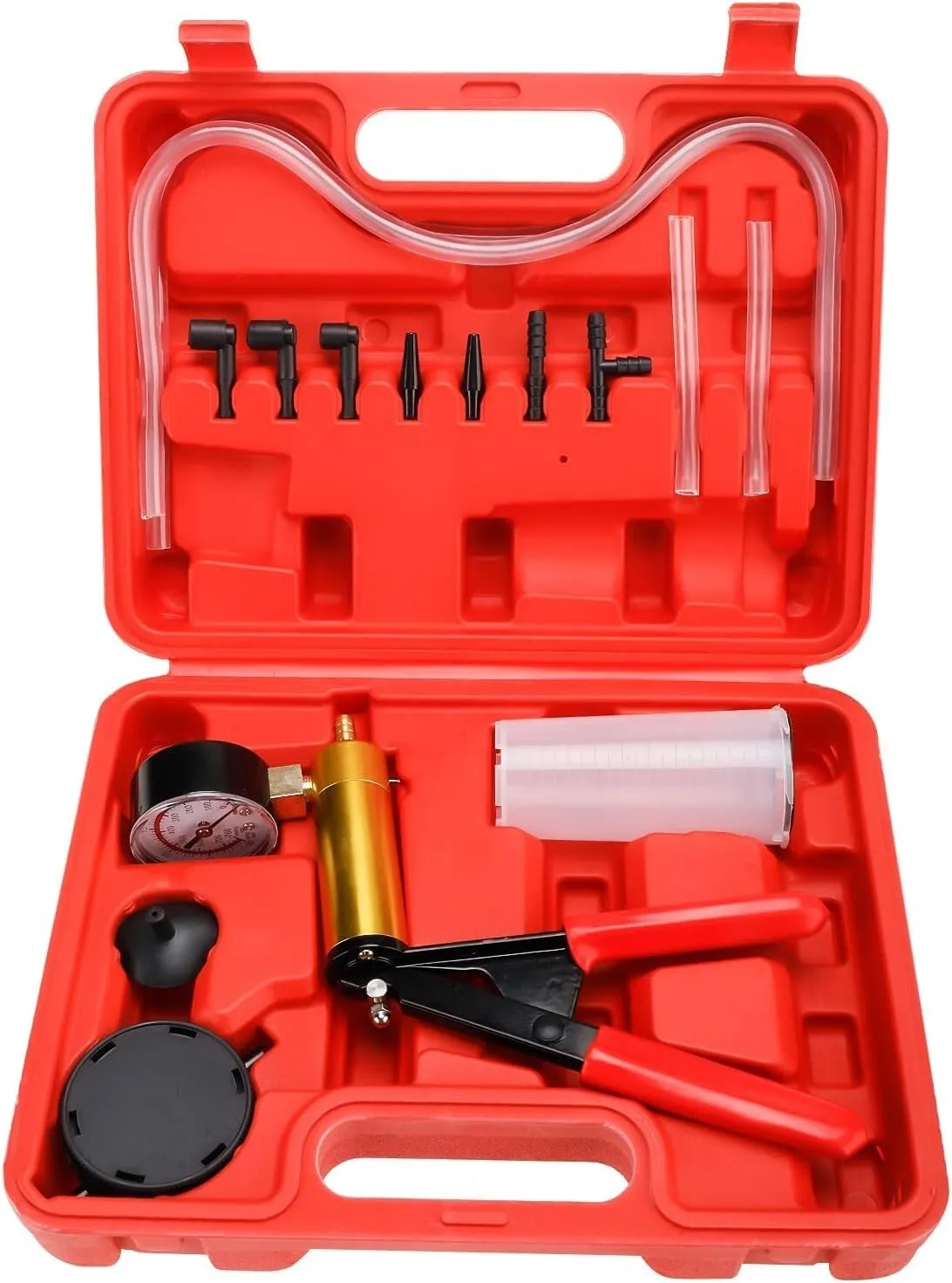 Brake Bleeder & Vacuum Pump Test Hand Held Gauge Tool w/ Hoses Adapters 2 in 1