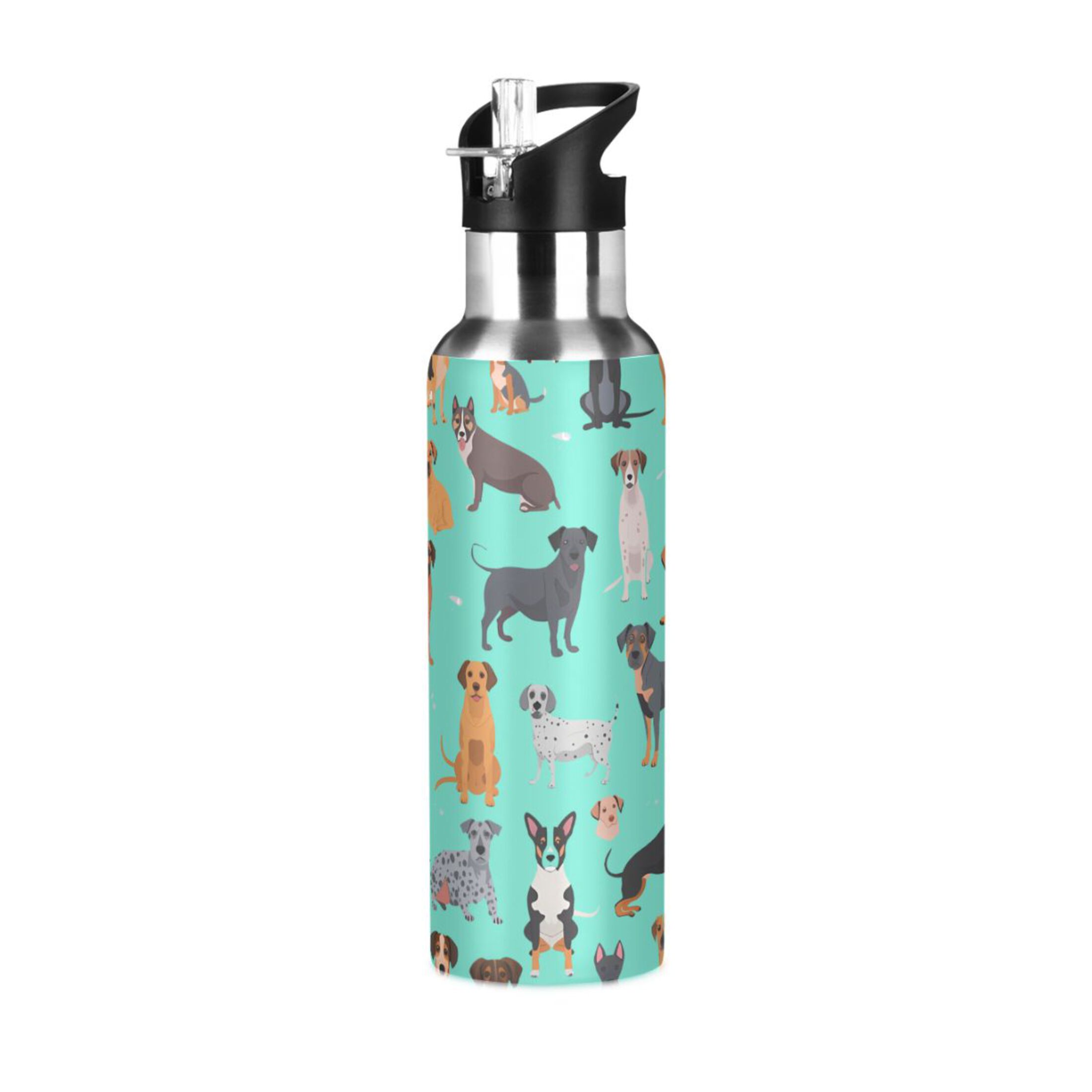 Cartoon Car Trucks Water Bottles Insulated Thermos Kids Stainless Steel Bottle with Straw Lid Flask Leakproof for Sports Gym 20 oz