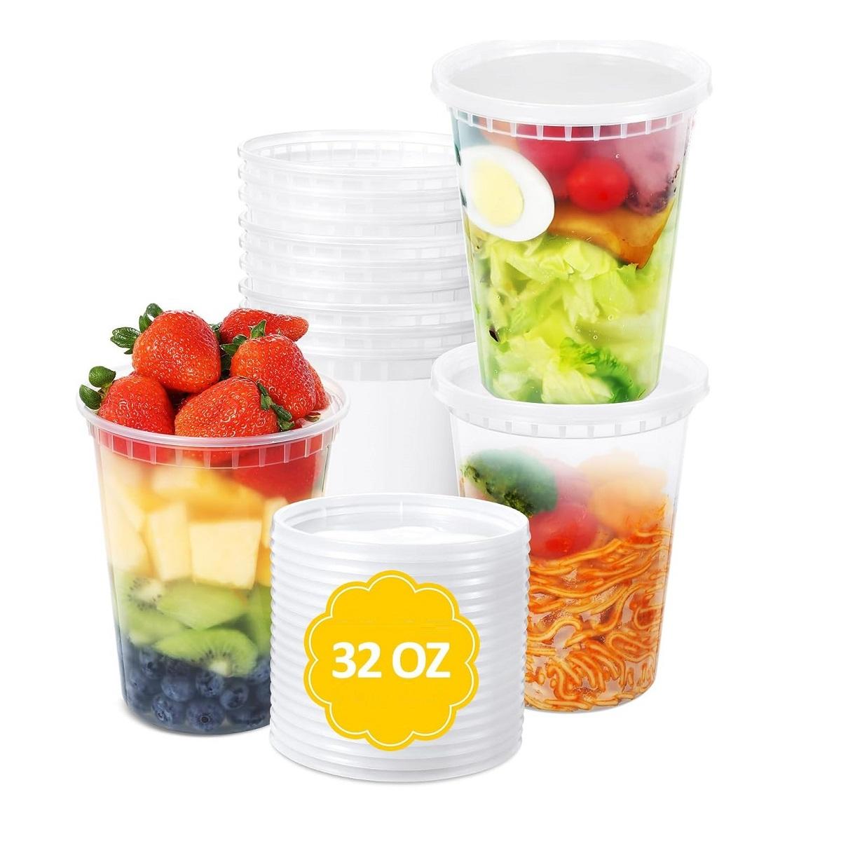 24 CT 32oz Deli Containers with Lids, BPA-Free Airtight Food Storage Containers, Microwaveable & Freezer Safe Plastic Storage Containers with Lids. Soup Slime Overnight Oat to Go Containers