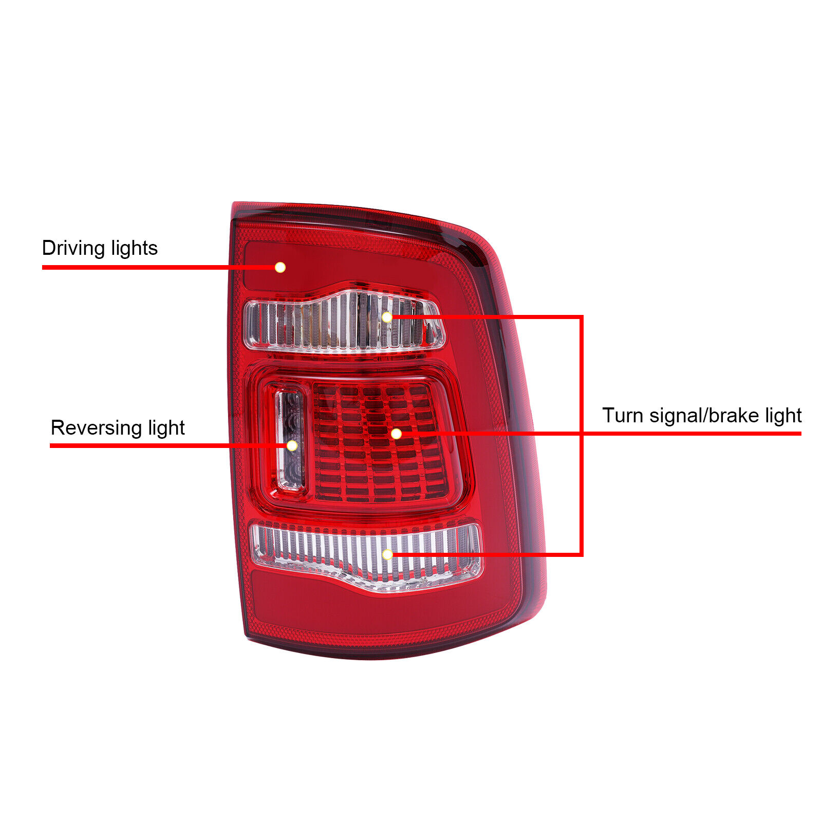 For 2009-2018 Dodge Ram 1500 2500 3500 Red Clear Full LED Tube Tail Lights Set