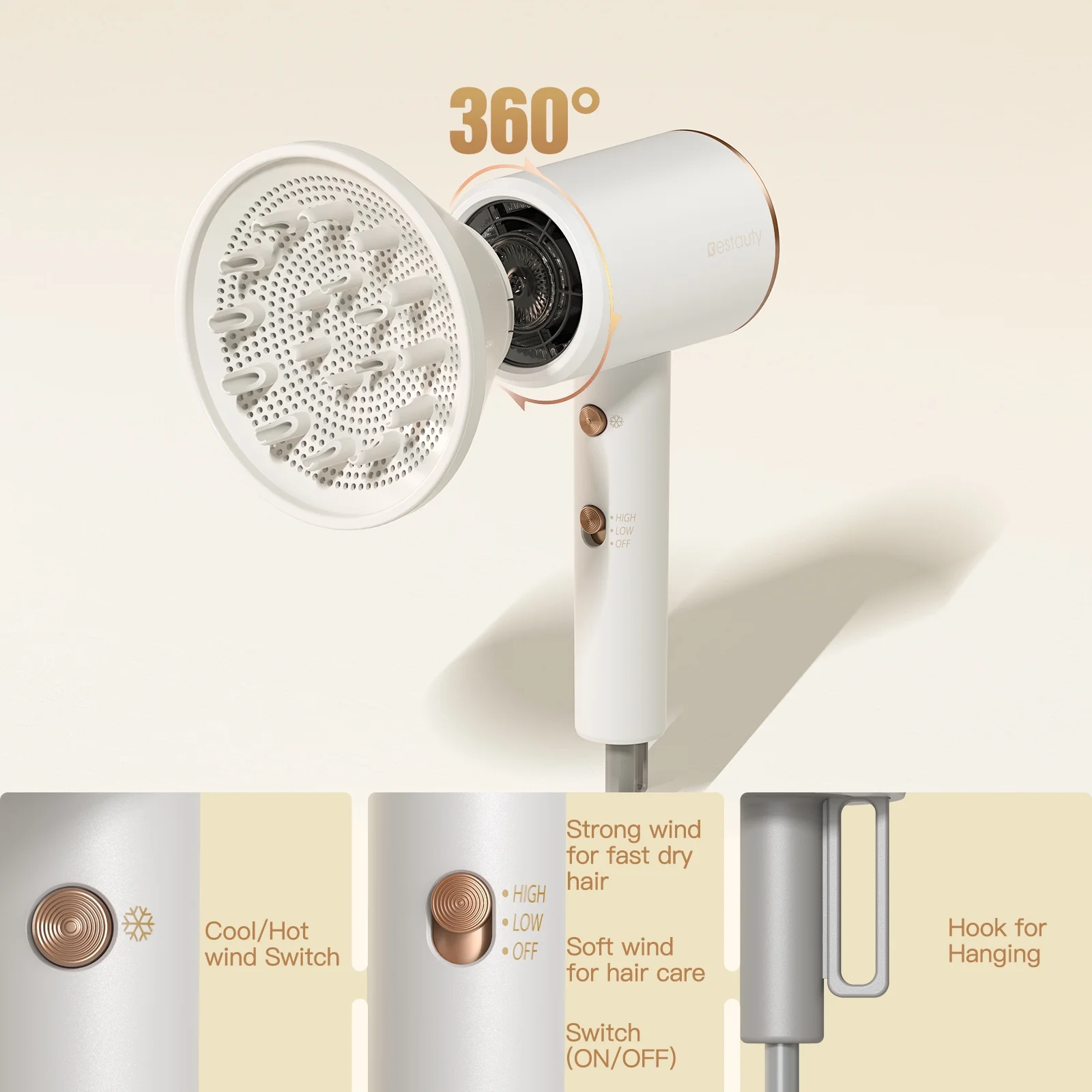 Hair Dryer Large Wind Quickly Drying Hydrate Hair with 2 Styling Wind Nozzles Household Hotel Hair Salon Hair Dryer