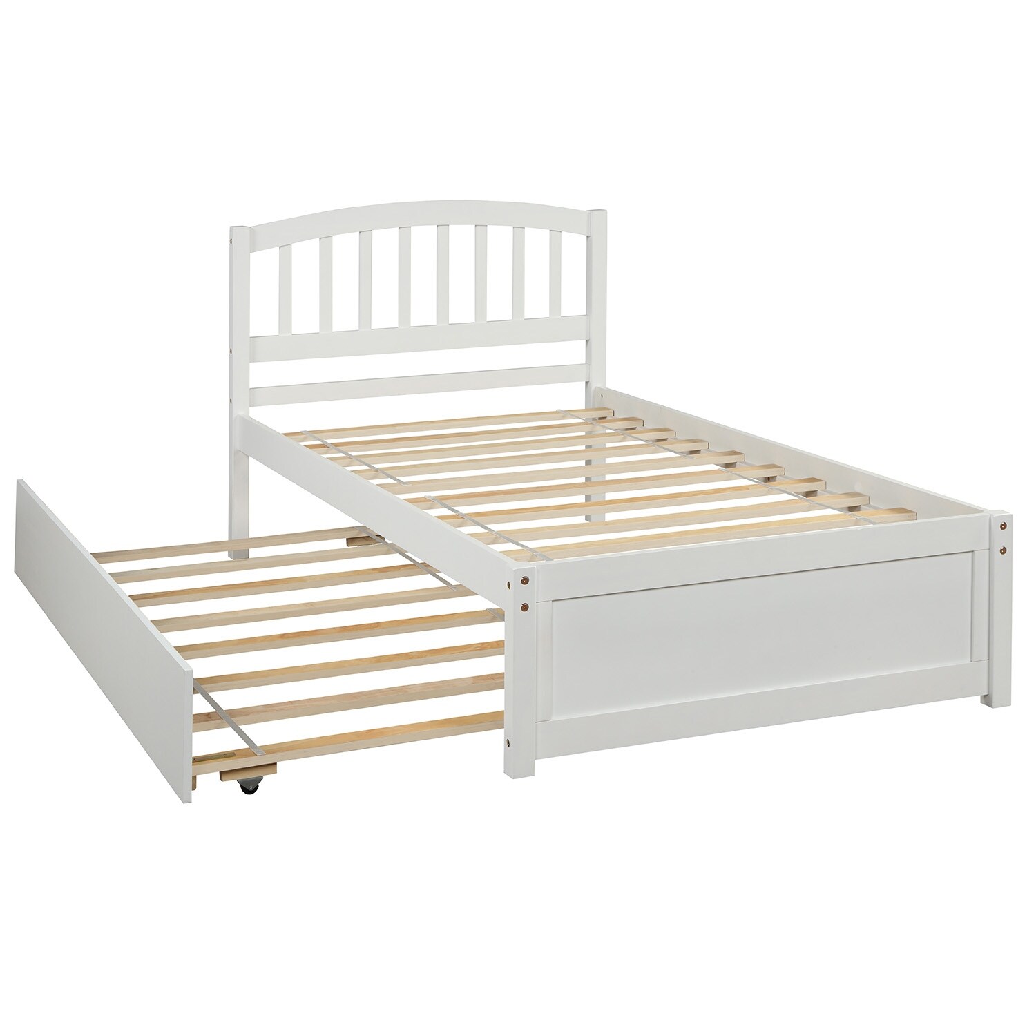 White Elegant Design Twin Size Platform Bed Wood Bed Frame with Trundle Maximize Space Savings, No Box Spring Required