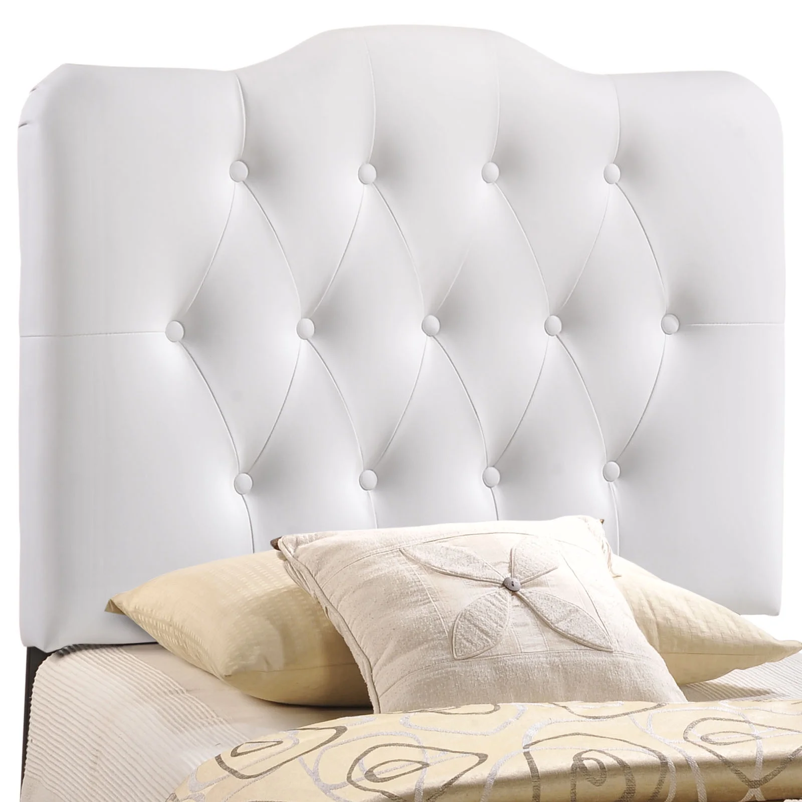 Modern Contemporary Twin Size Vinyl Headboard, White Faux Leather