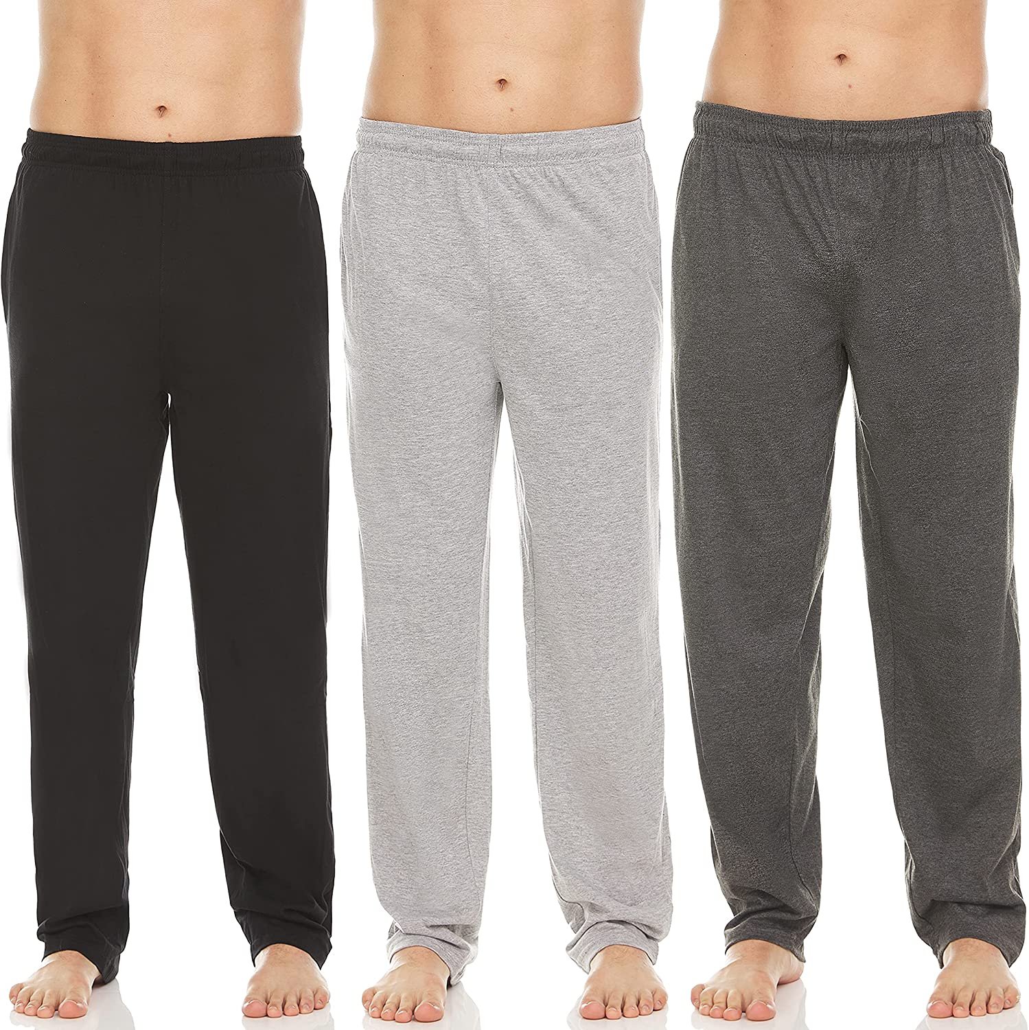 Essential Elements 3 Pack: Mens Cotton Sleep Pants - 100% Cotton Jersey Lounge Casual Sleep Bottoms PJ Pajama Pants