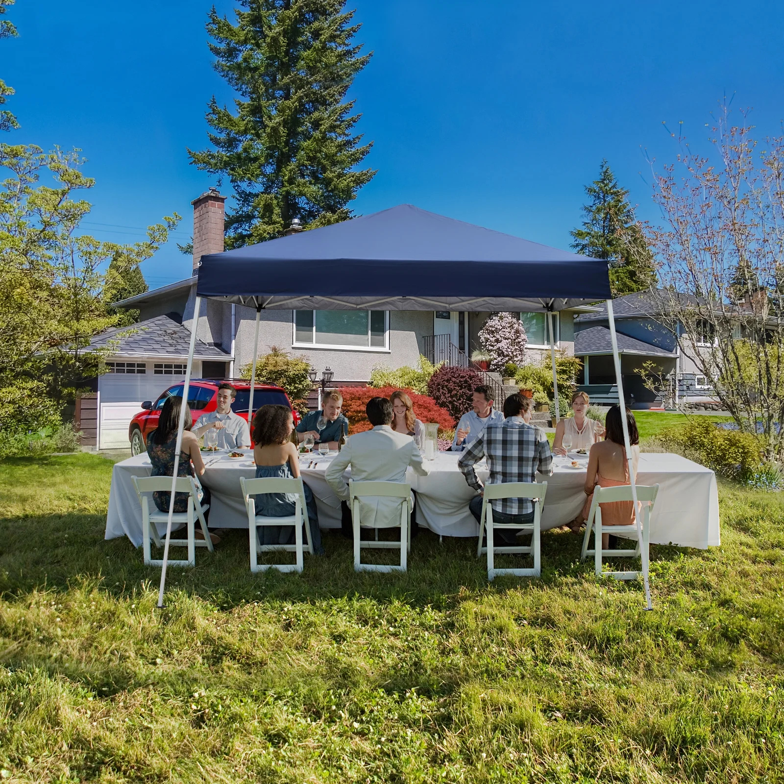 Zimtown 10ft x 10ft Base/8ft x 8ft Top Canopy Pop up Wedding Party Tent Folding Gazebo Beach Canopy Blue with Carry Bag