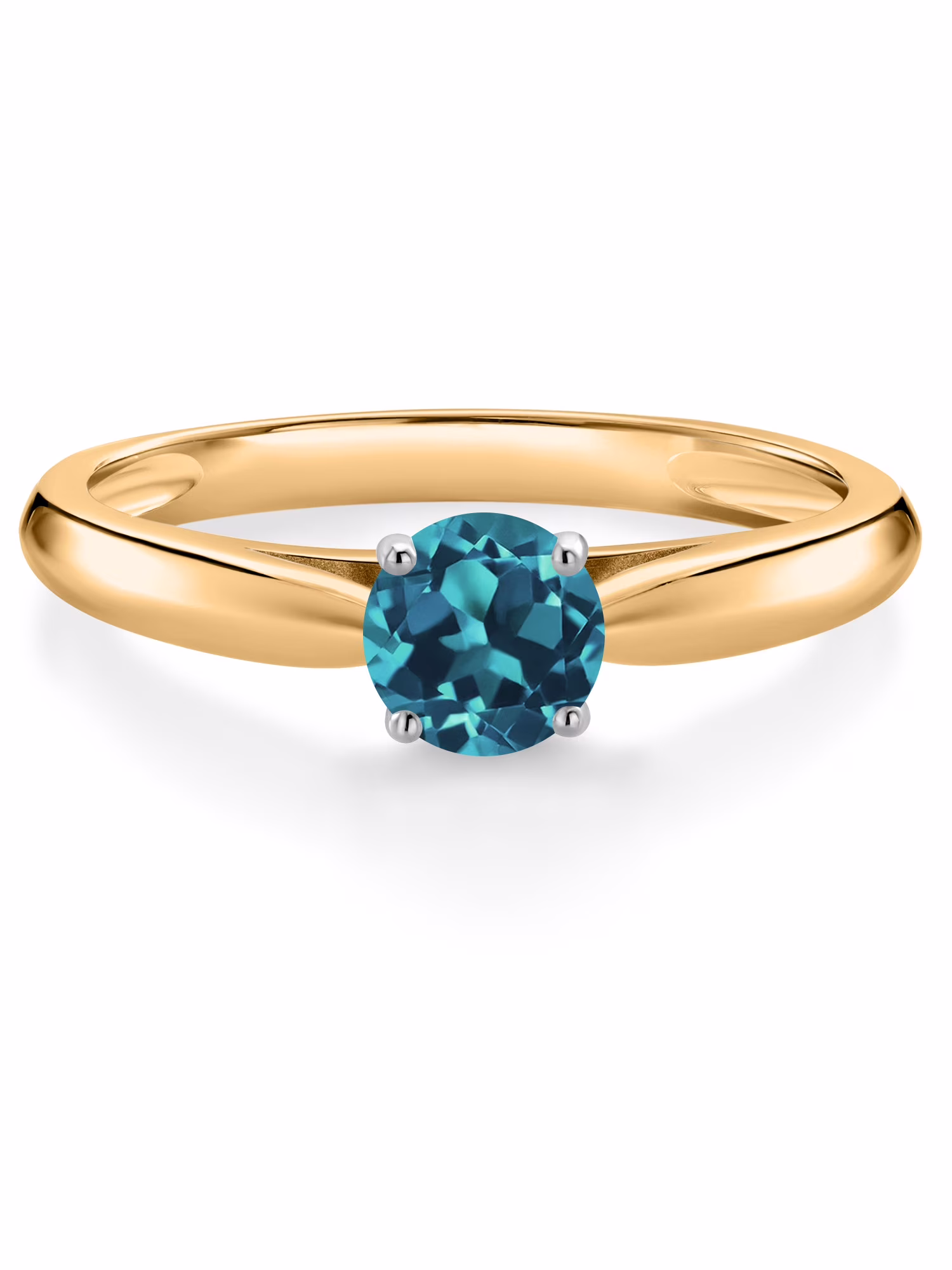 Gem Stone King 10K Yellow Gold London Blue Topaz Solitaire Engagement Ring For Women (0.70 Cttw, Round 5MM, Gemstone October Birthstone, Available In Size 5, 6, 7, 8, 9)