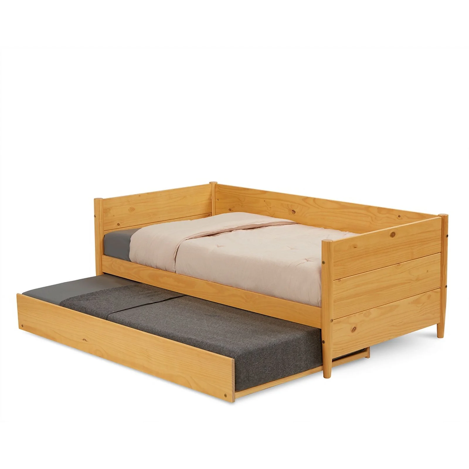 Pemberly Row Solid Wood Twin Daybed and Trundle Set in Scandinavian Oak