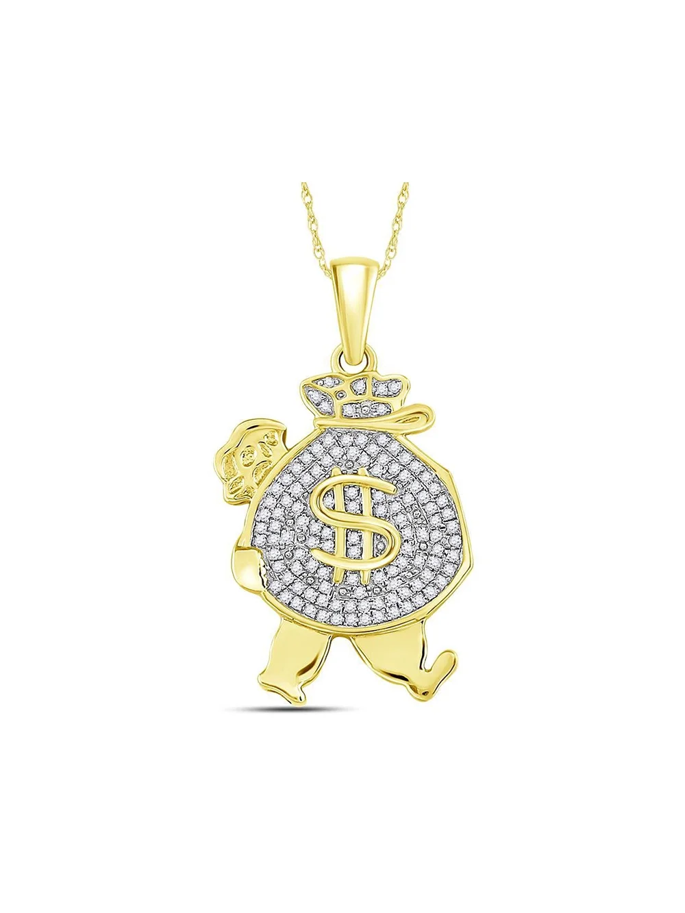 10kt Yellow Gold Mens Round Diamond Money Bag Man Charm Pendant 1/4 Cttw