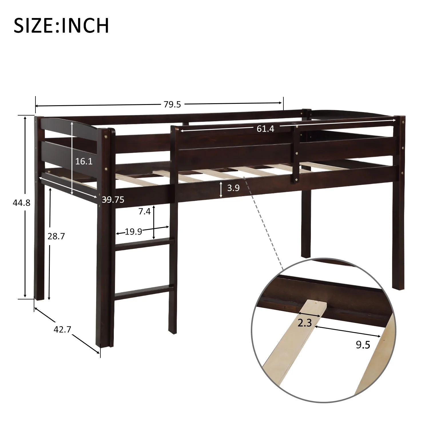 CoSoTower Twin Wood Loft Bed Low Loft Beds With Ladder, Twin, Espresso