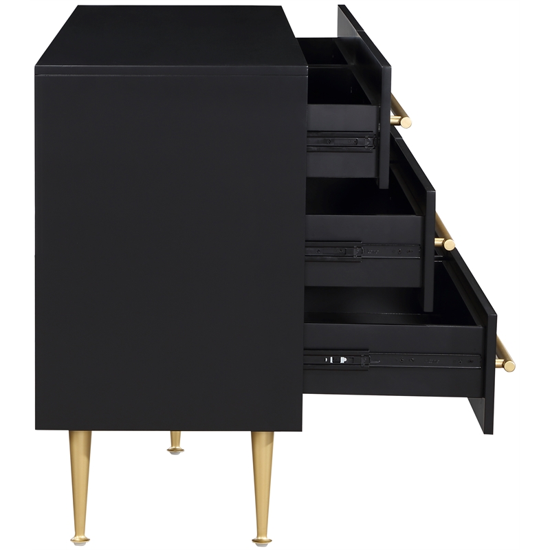 Meridian Furniture Marisol Black Dresser with Gold Metal Legs and Handle