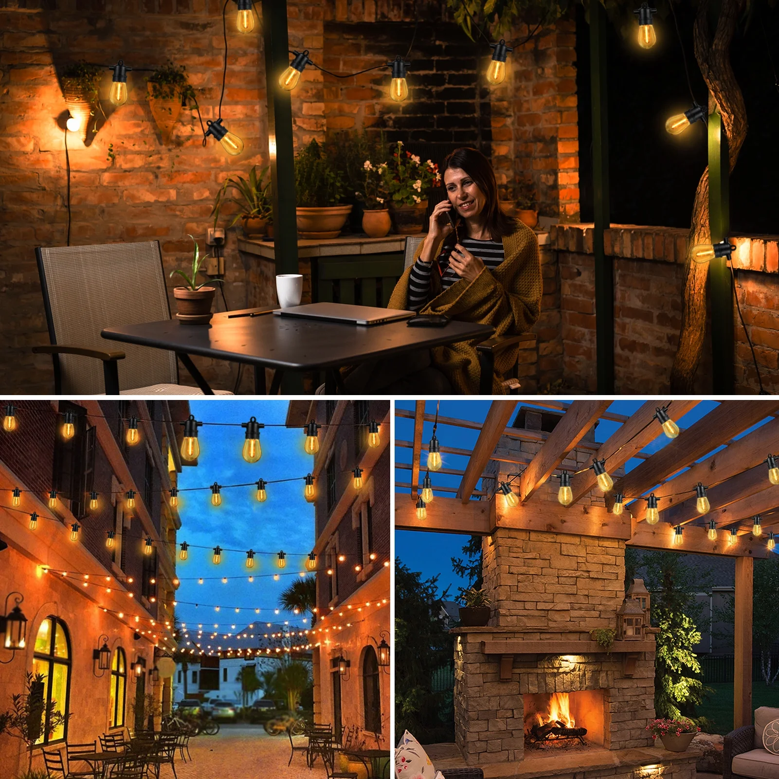 Neoglint 48FT Outdoor String Lights, 15 LED Vintage Bulbsand Shatterproof Strand(1 Spare), Decorative LED Cafe Patio Light, Bistro Lights