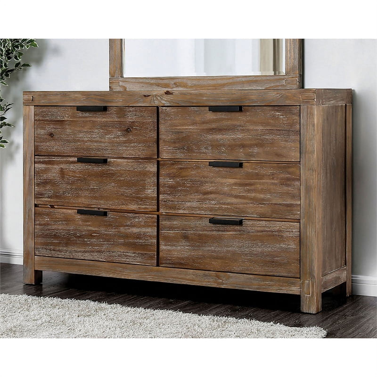 Furniture of America Russ Rustic Wood 6-Drawer Dresser in Weathered Light Oak