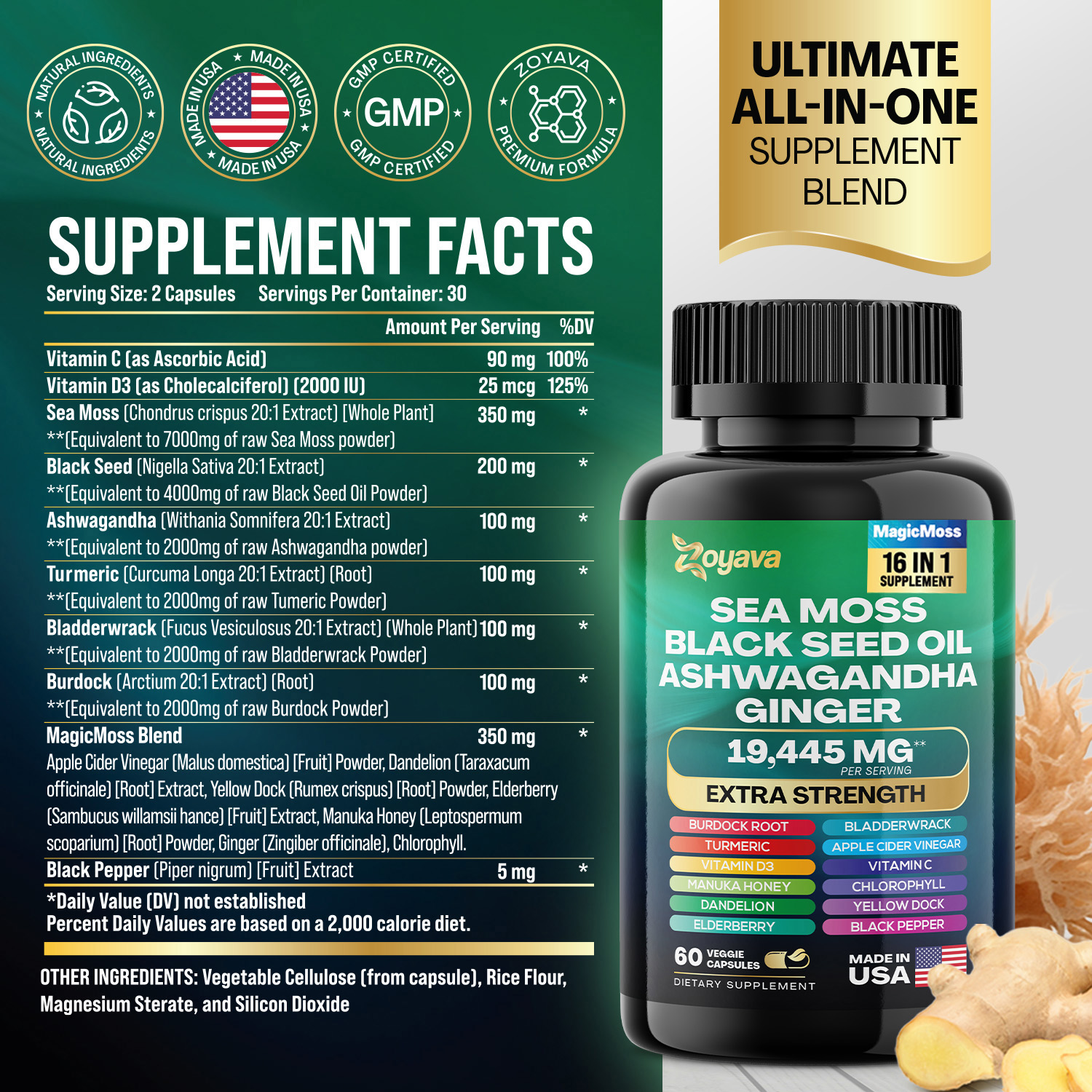 Zoyava Sea Moss Blend, 19,445 MG All-in-One Formula with over 15+ Super Ingredients, Extra Strength & High Potency
