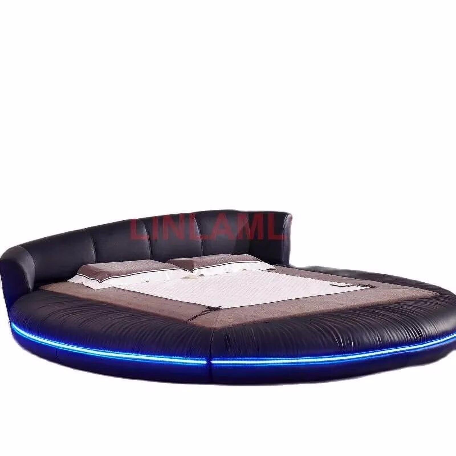 Linlamlim LED light round BED frame camas genuine leather bed кровать двусп&