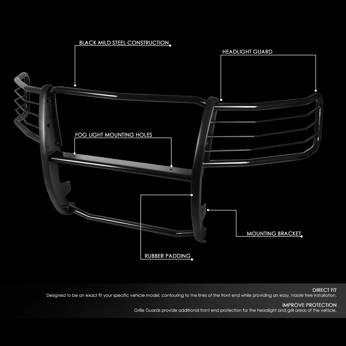 DNA Motoring GRILL-G-074-BK For 2007 to 2013 Chevy Silverado 1500 Mild Steel Front Bumper HeadLight Grille Brush Guard 08 09 10 11 12