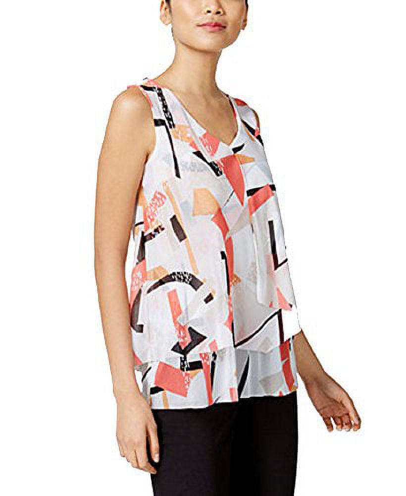 Alfani Printed Layered-Look Top Womens shirt MSRP $84 Beige XS Petite