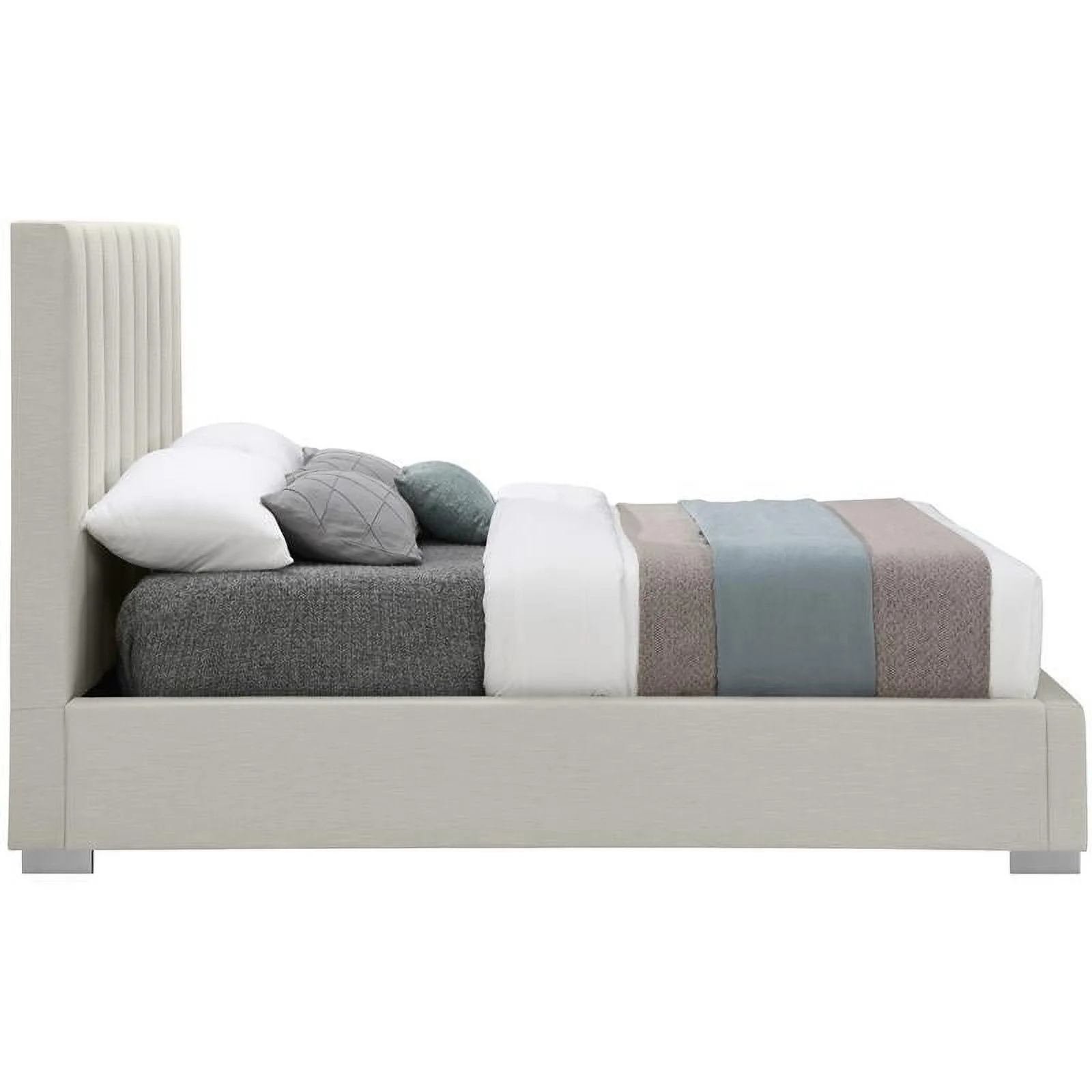 Meridian Furniture Pierce Beige Linen Textured Fabric King Bed
