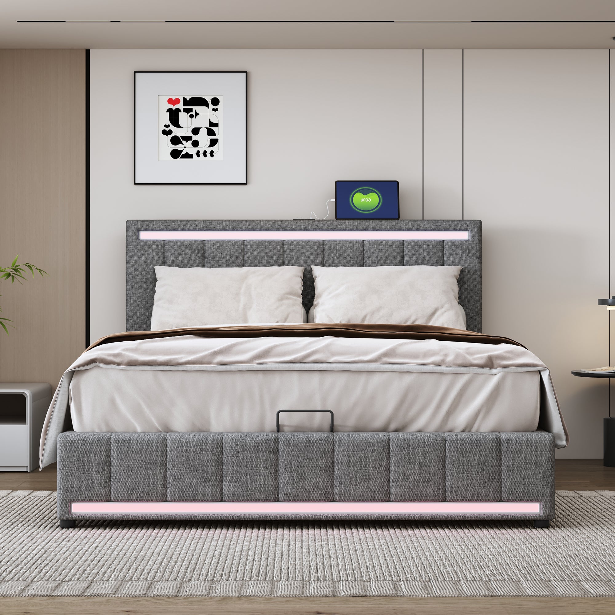 Vesper II Full Size Platform Bed with Hydraulic Storage System - Gray