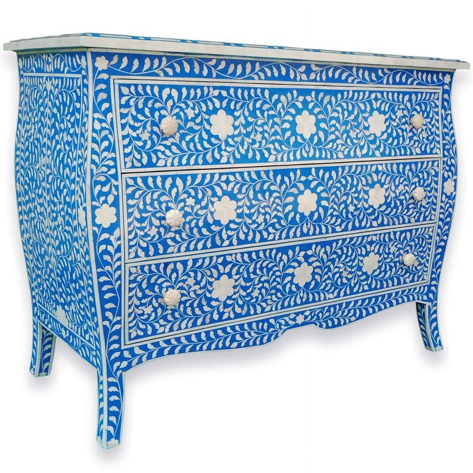 Favors Handicraft 3 Drawer Curved French Provincial Style Dresser in Blue