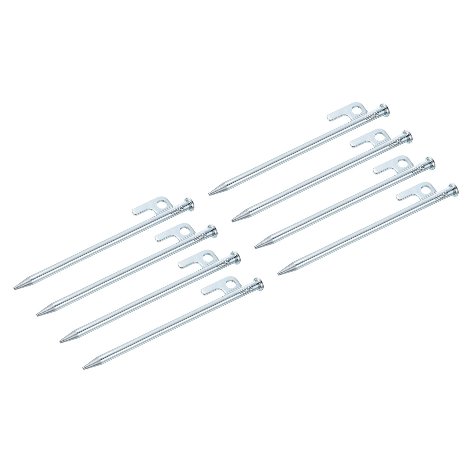 Uxcell 20cm/8 Inch Heavy Steel Camping Tent Stakes Pegs with Hook, Silver Tone 8 Pack